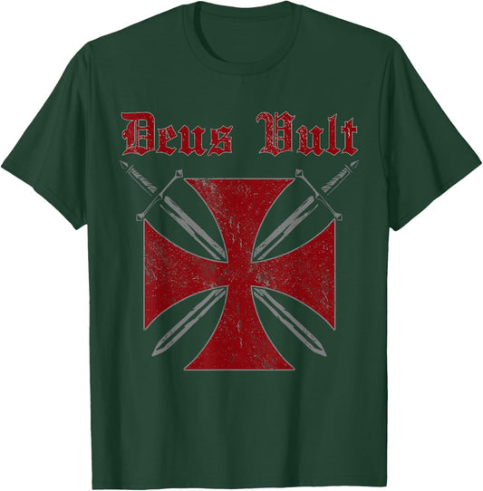 Deus Vult Templar Order Knights Templar Holy Cross Helmet T-Shirt - T-Shirt | Forest