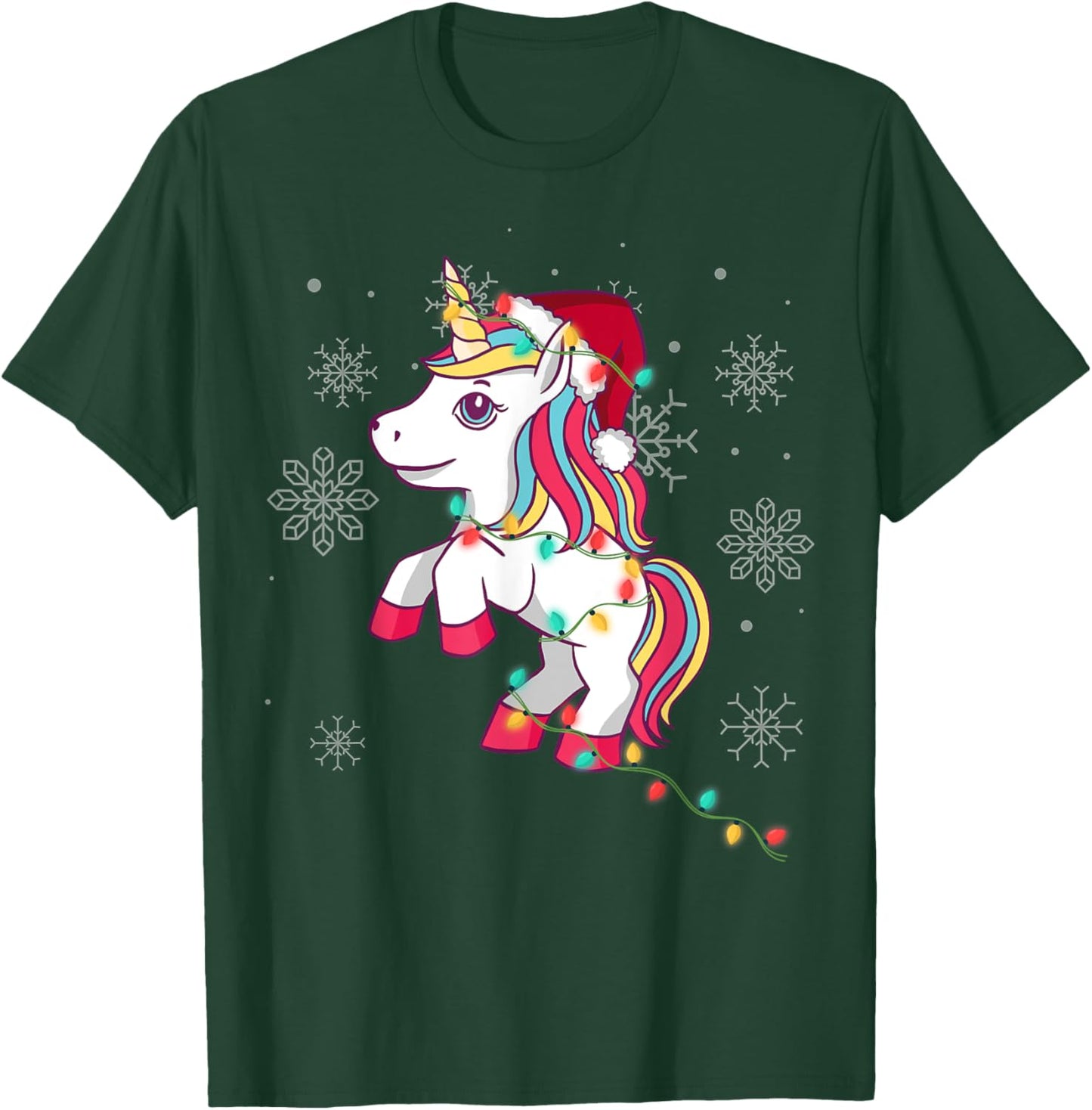 Cute Unicorn Christmas Lights for Girls and Women Christmas T-Shirt - T-Shirt | Forest