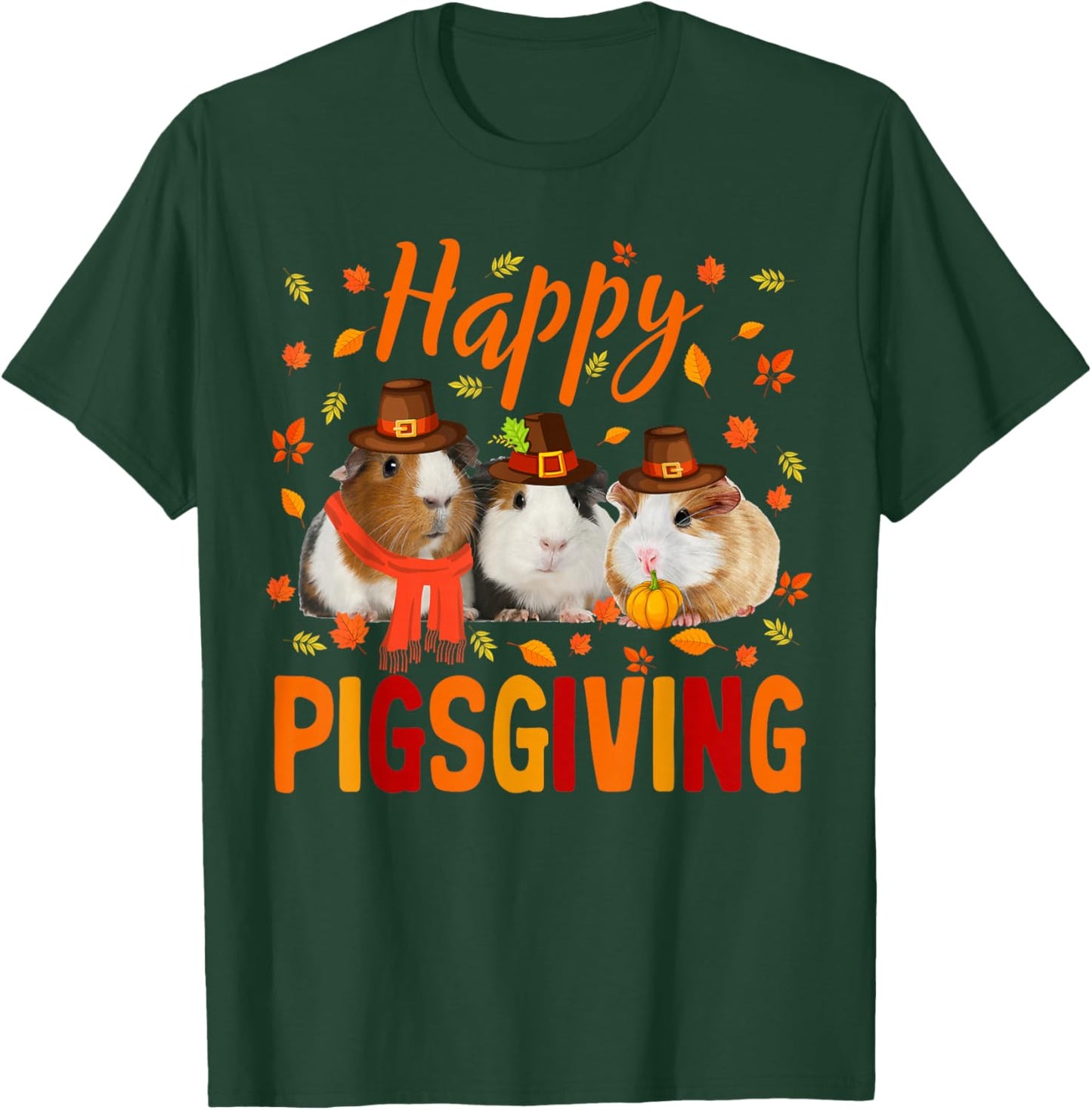 Happy Pigsgiving Cute Thanksgiving Guinea Pig Pilgrim Hat T-Shirt - T-Shirt | Forest