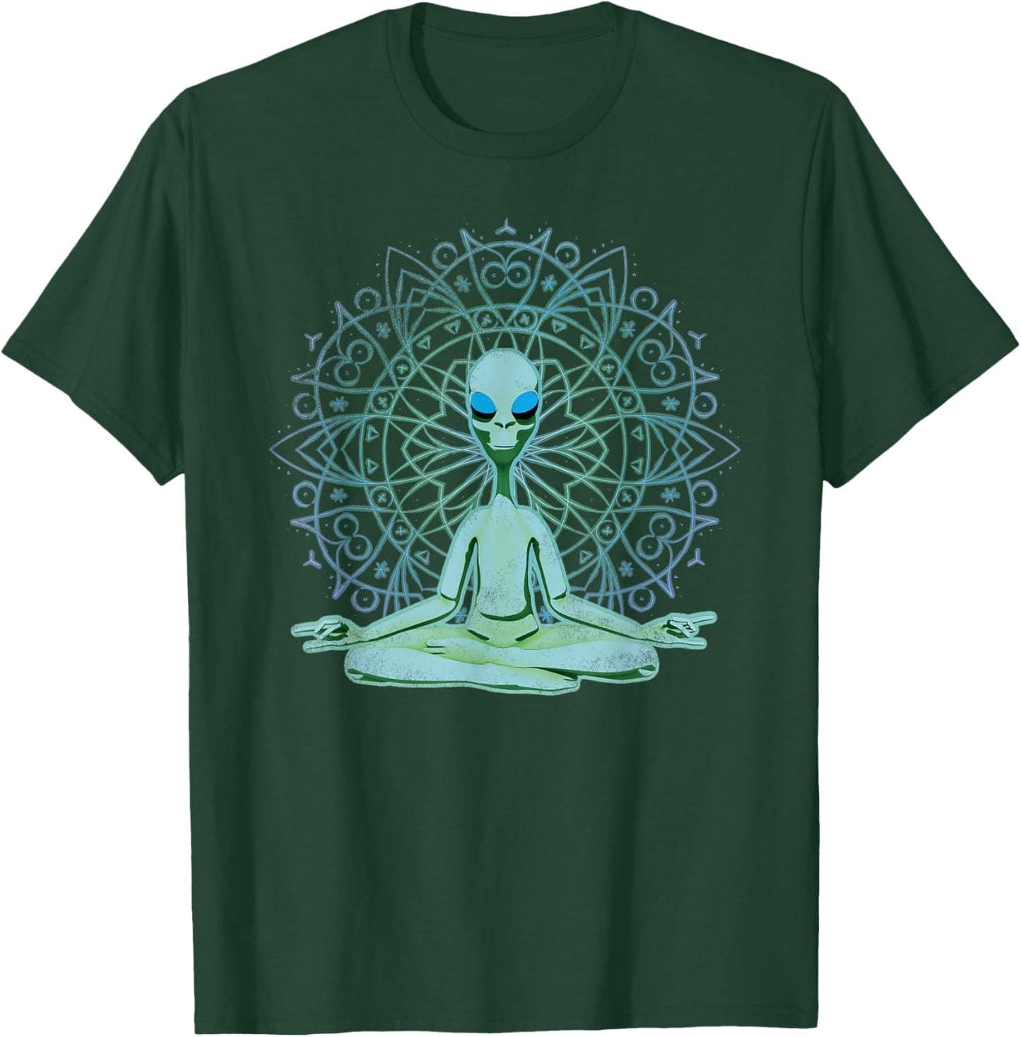 Alien Shirt UFO Mandala Meditating Green Alien Lotus Zen T-Shirt - T-Shirt | Forest