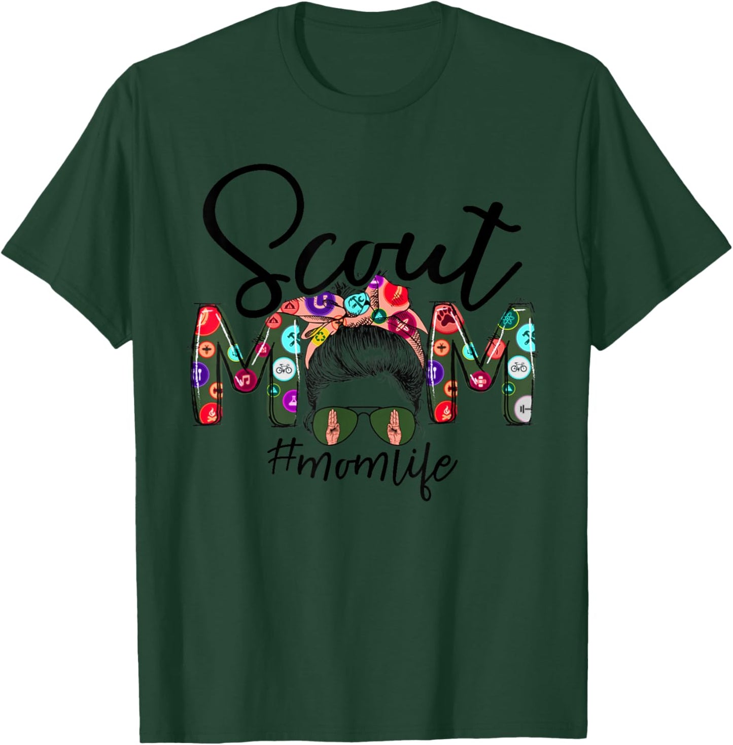 Scouting Scout Mom Life Messy Bun Hair Mother's Day Mommy T-Shirt - T-Shirt | Forest