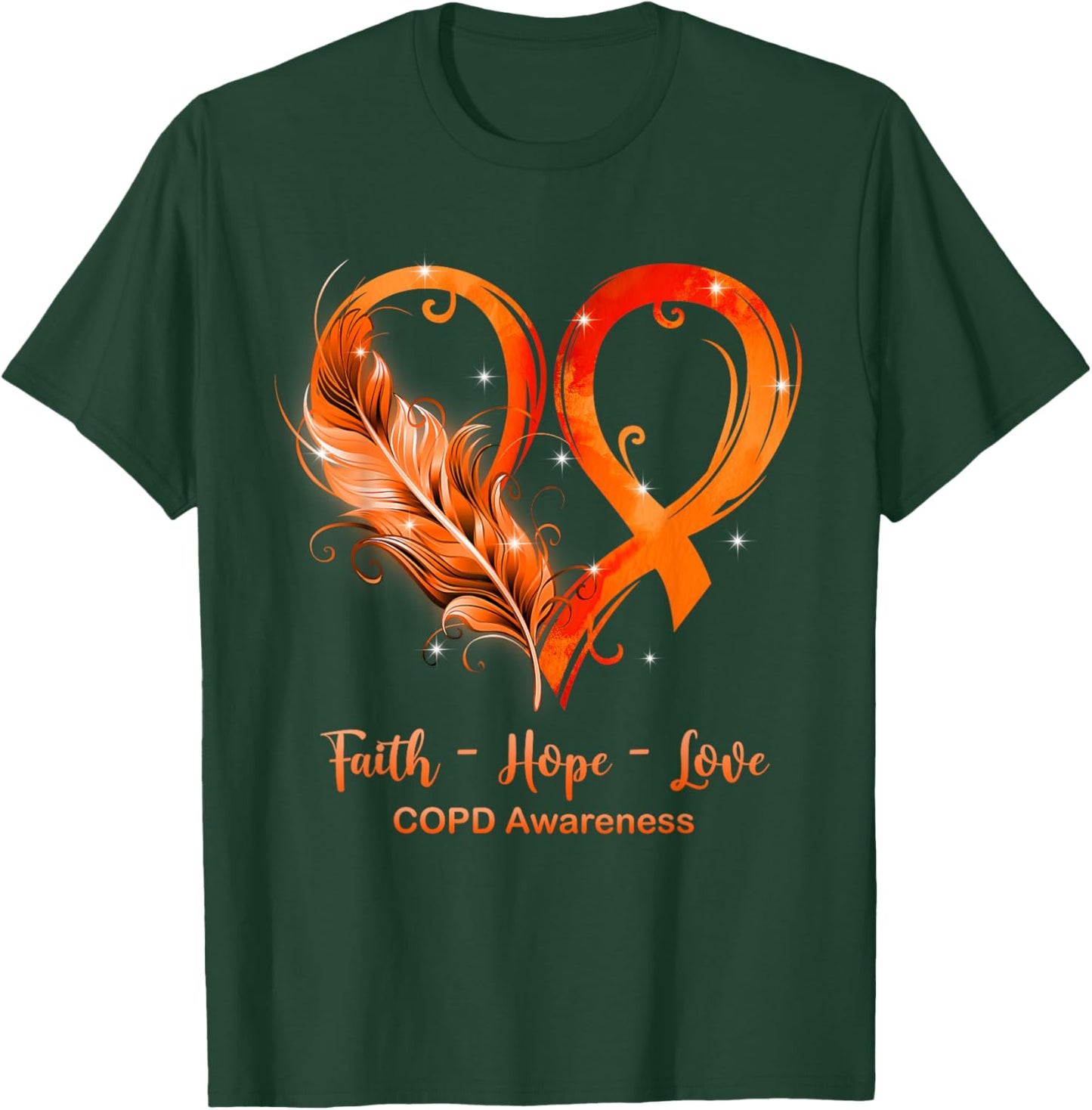 Orange Ribbon Heart Faith Hope Love COPD Awareness T-Shirt - T-Shirt | Forest