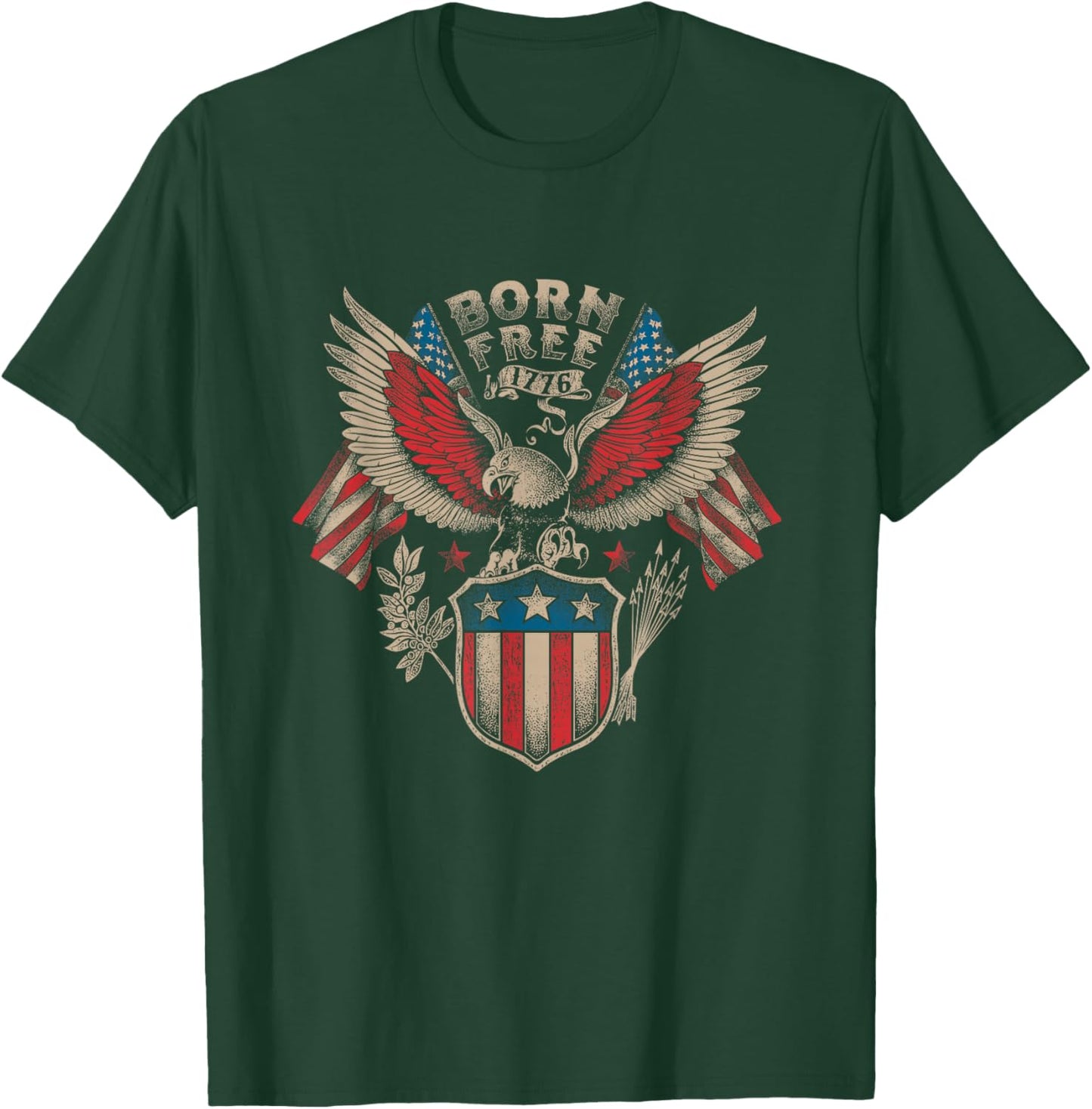 Born Free 1776 USA Patriot Eagle T-Shirt - T-Shirt | Forest
