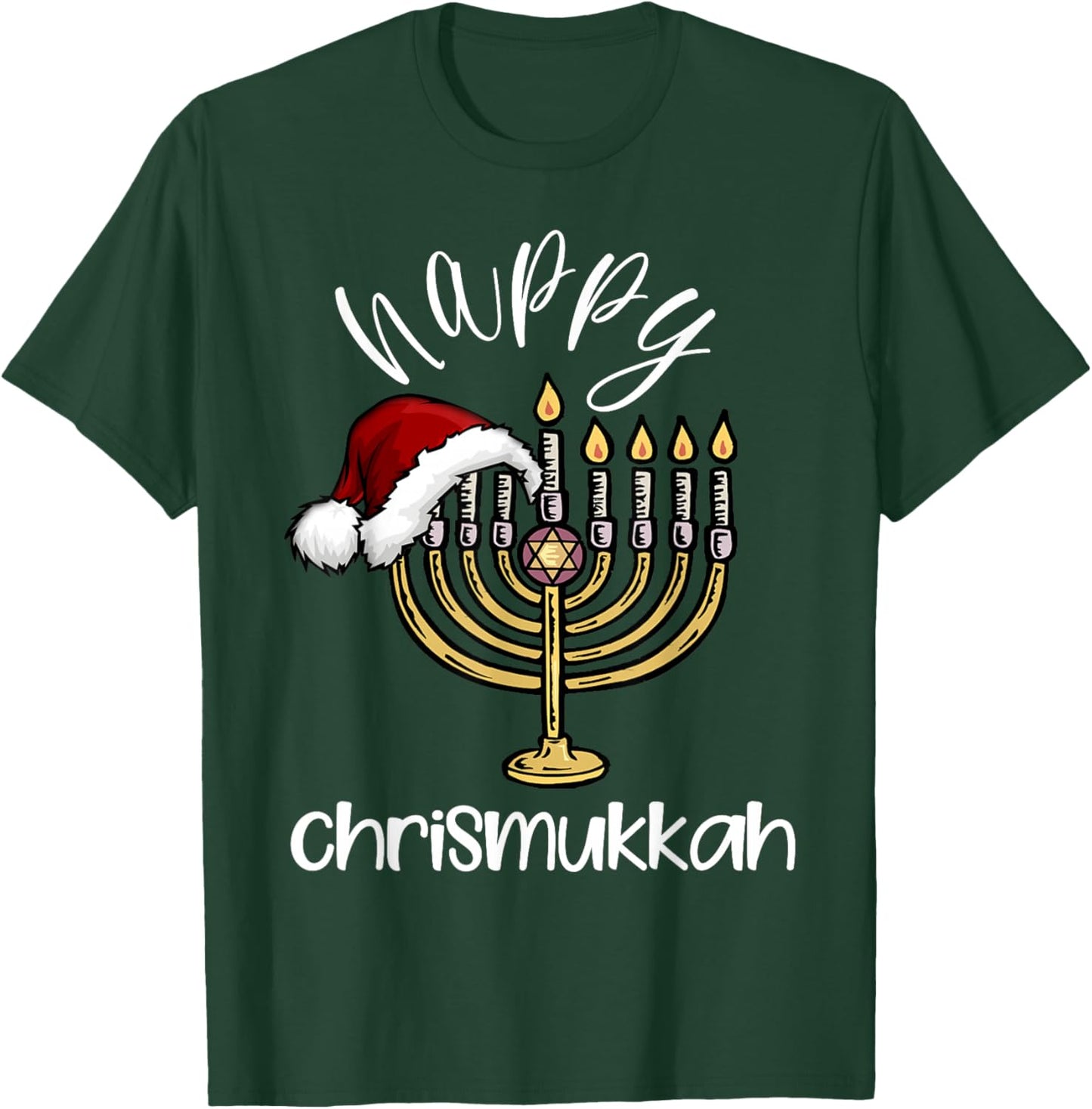 merry chrismukkah happy hanukkah christmas santa hat Xmas T-Shirt - T-Shirt | Forest