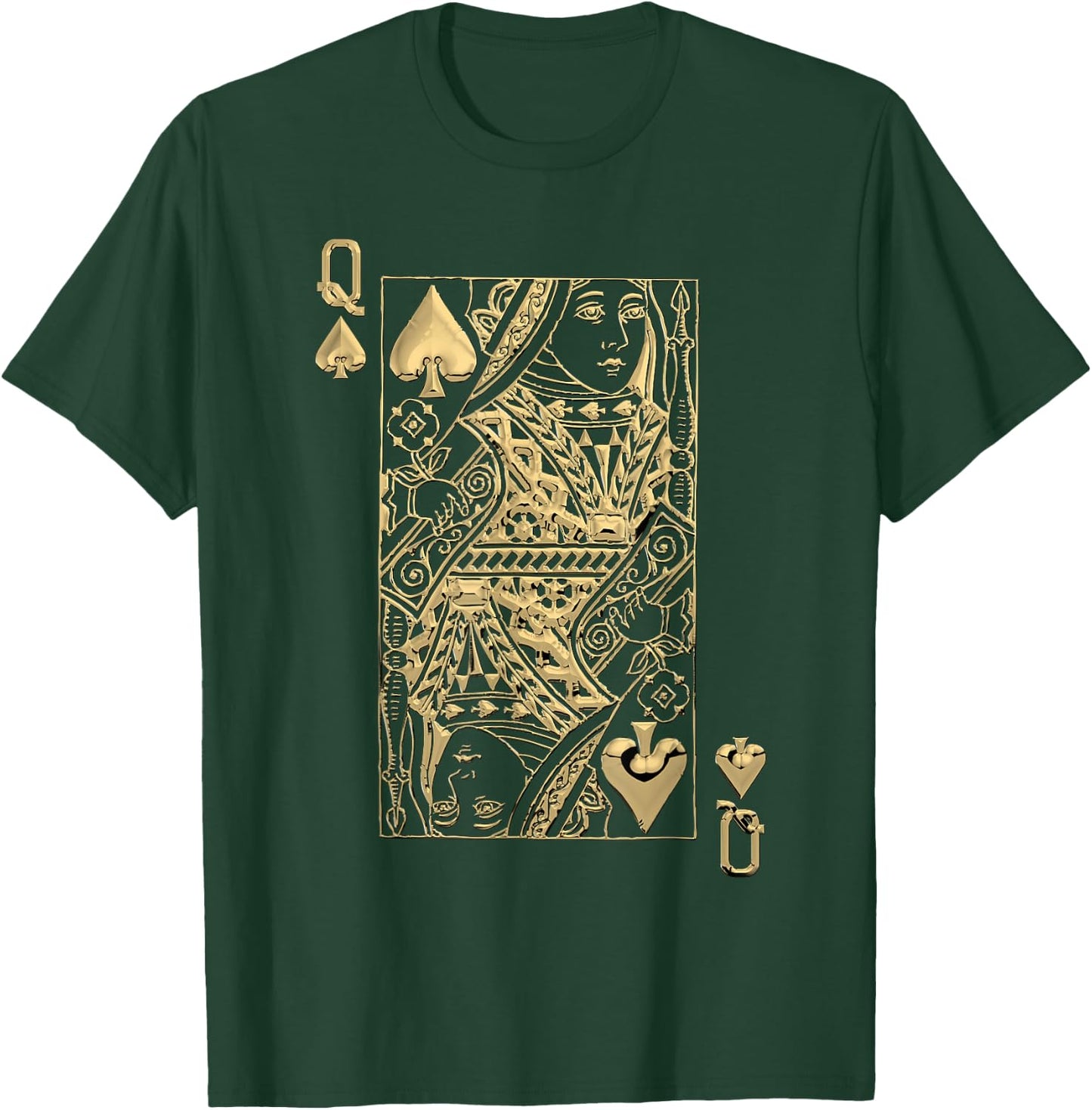 Playing Cards - Royal Flush - Queen of Spades in Gold T-Shirt - T-Shirt | Forest