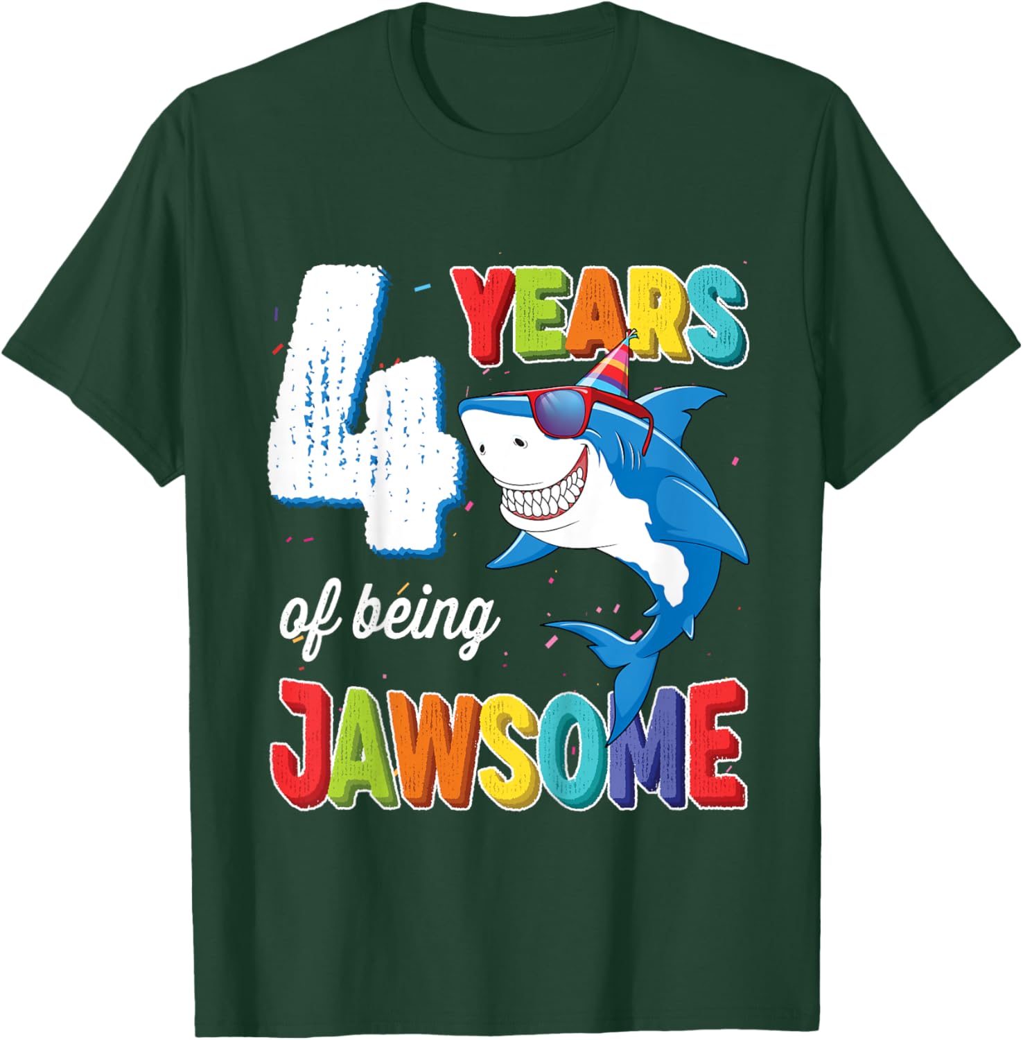 Kids 4 Year Old Shirt Boys Girls JawSome Shark 4th Birthday T-Shirt - T-Shirt | Forest