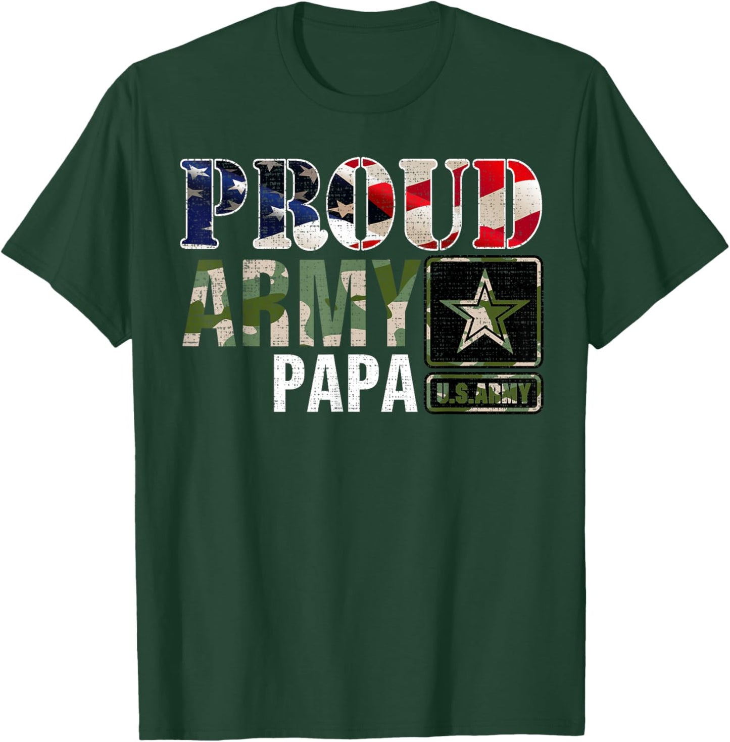 Vintage Proud Army Papa Camo With American Flag Gift T-Shirt - T-Shirt | Forest