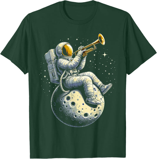 Astronaut Playing Trumpet Musician Player Music Expert T-Shirt - T-Shirt | Forest