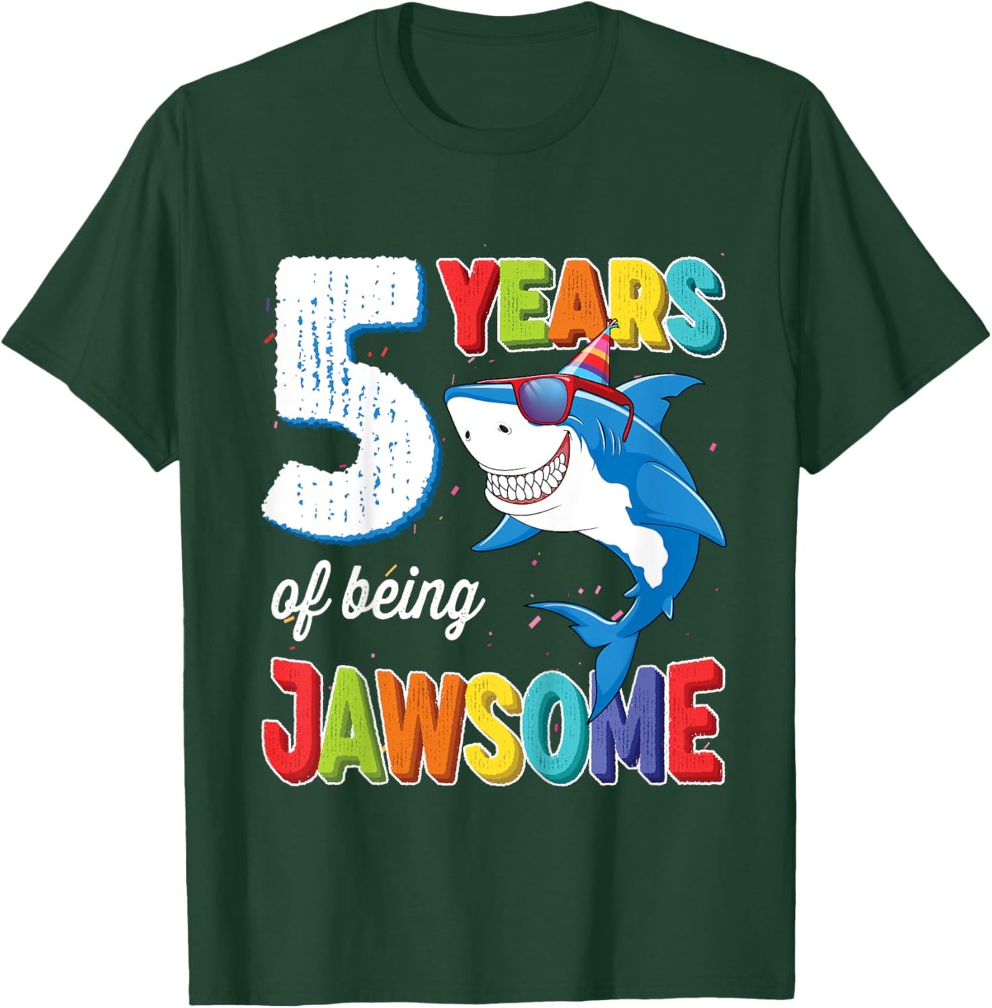 Kids 5 Year Old Boys Kids JawSome Shark 5th Birthday T-Shirt - T-Shirt | Forest