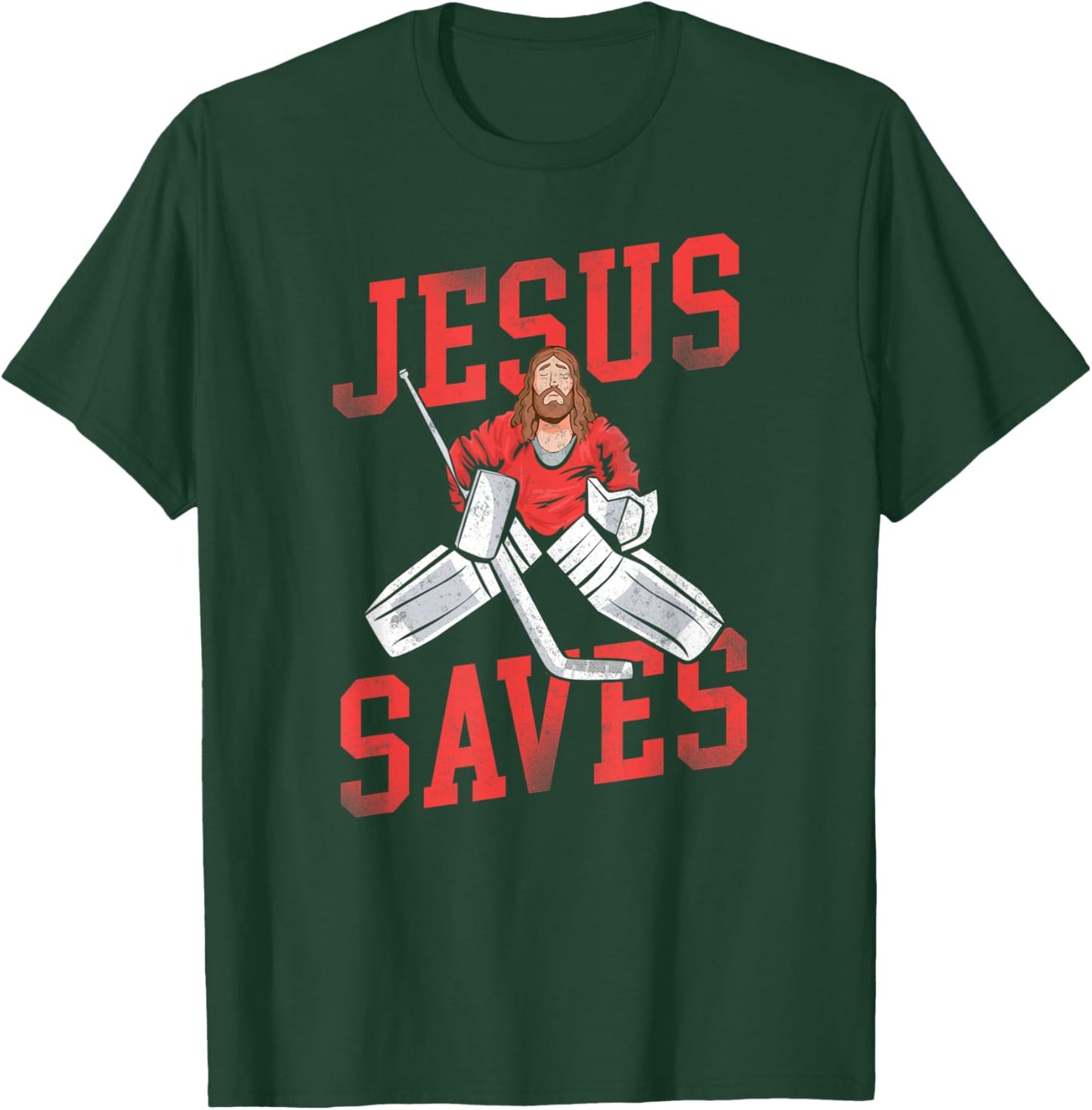 Ice Hockey Goalie Vintage Goalkeeper Jesus T-Shirt - T-Shirt | Forest