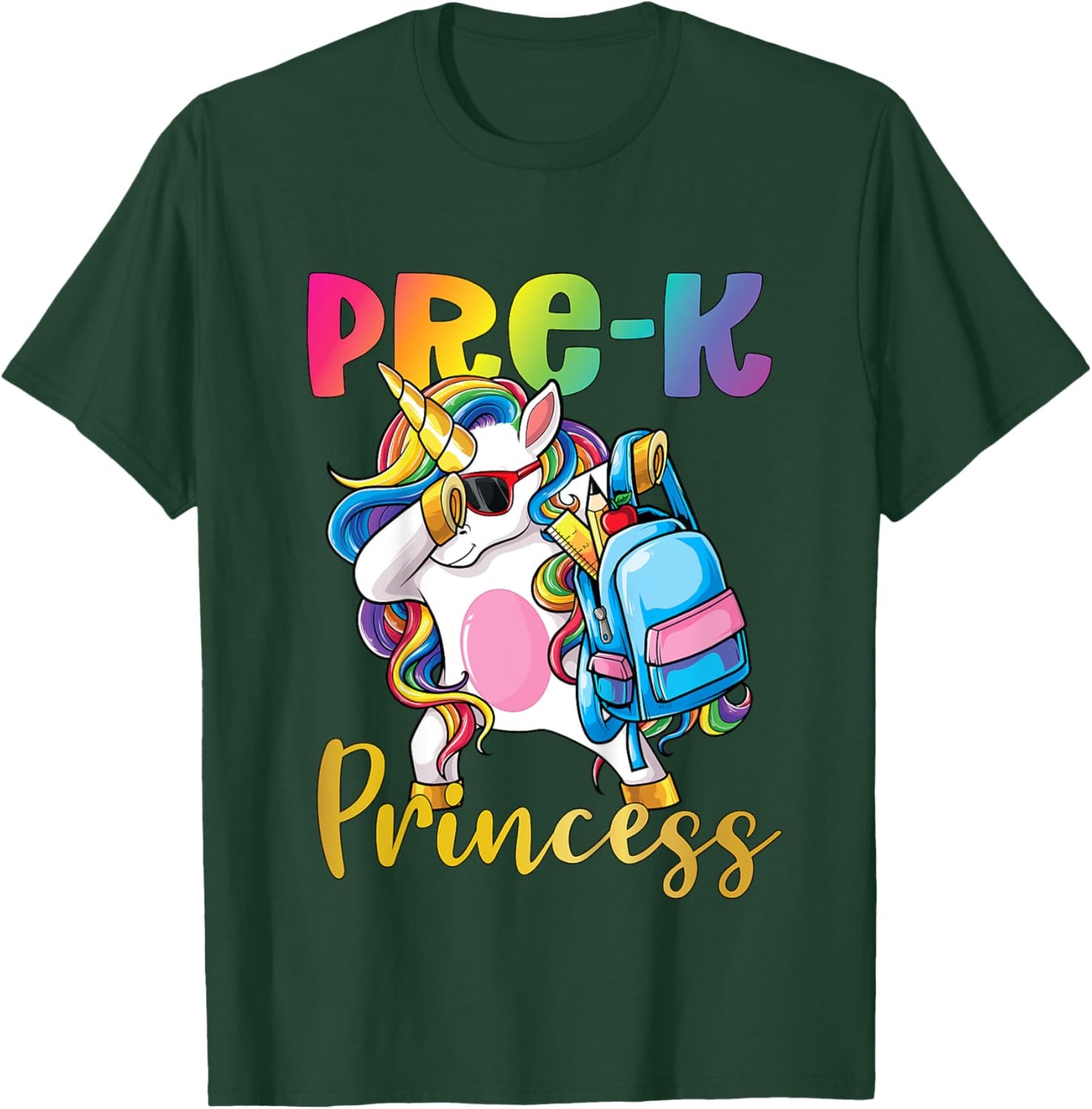 Pre K Princess Dabbing Unicorn Back to School Girls T-Shirt - T-Shirt | Forest