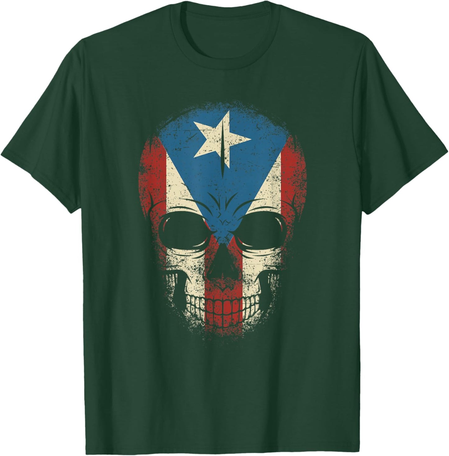Puerto Rico Skull Shirt Men Boy Papi Pride Puerto Rican Flag T-Shirt - T-Shirt | Forest