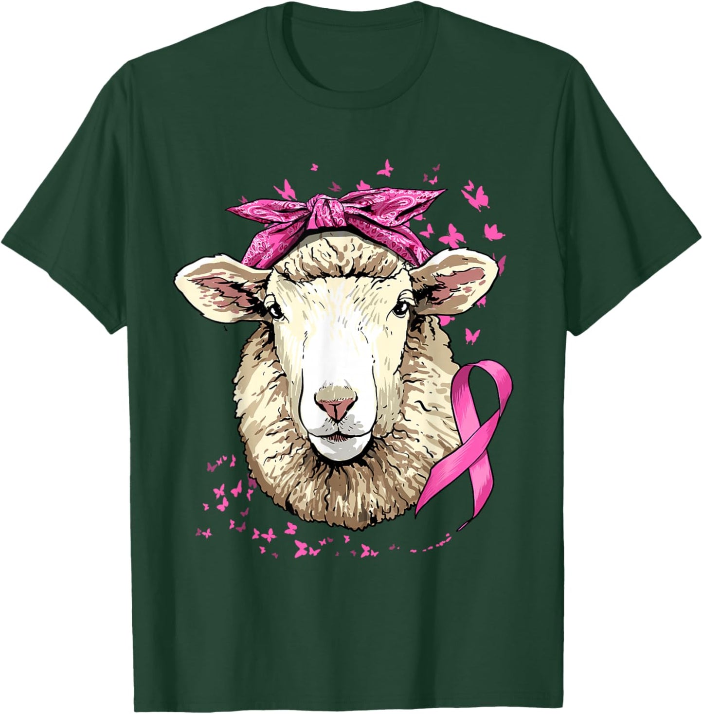 Sheep Breast Cancer Awareness Pink Ribbon Cancer Survivor T-Shirt - T-Shirt | Forest
