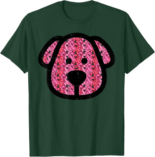 Breast Cancer Dog Face Pink Ribbons Awareness Women Kids Men T-Shirt - T-Shirt | Forest