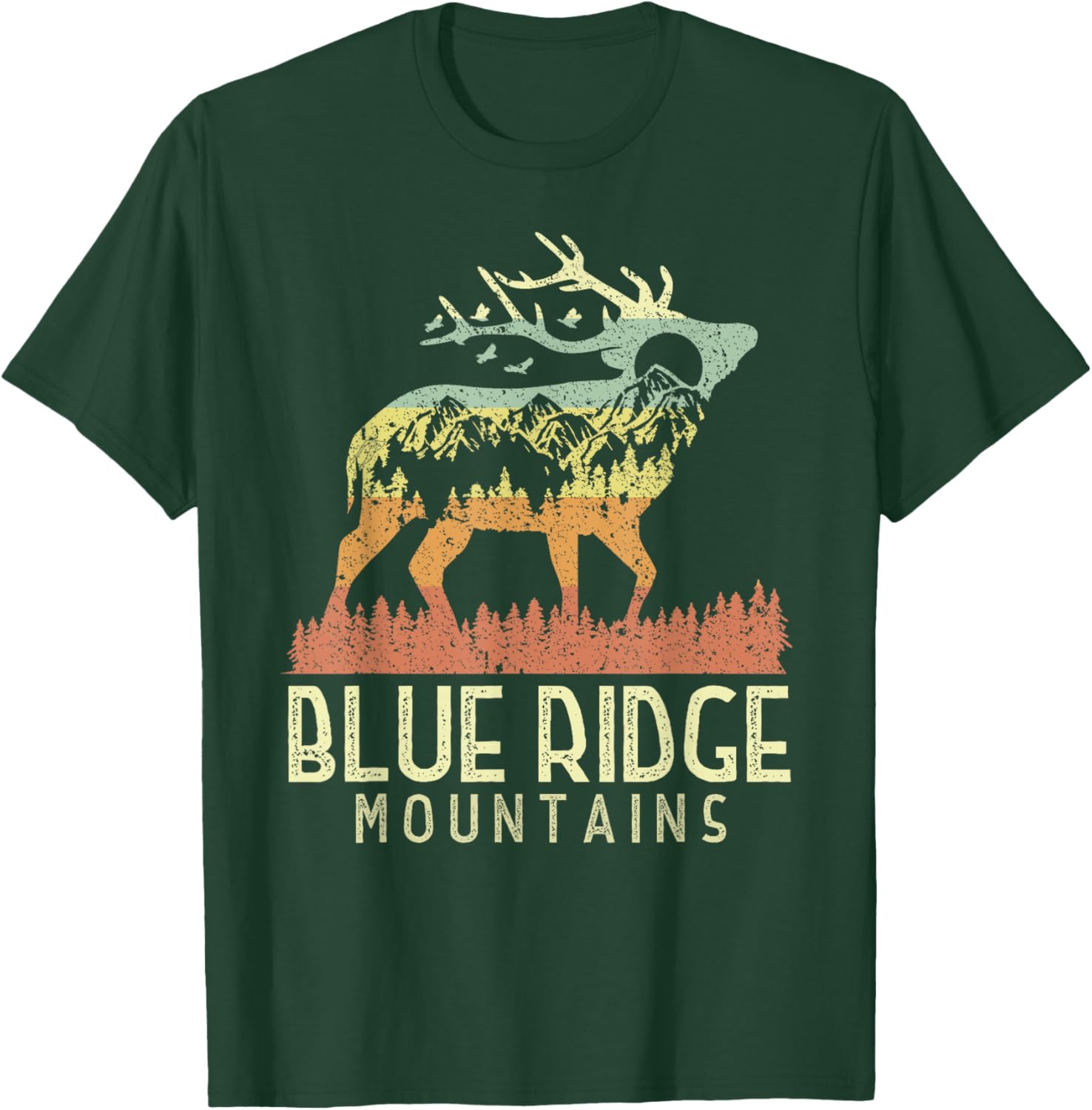 Blue Ridge Mountains Retro Vintage Hiking Elk Camping Gift T-Shirt - T-Shirt | Forest