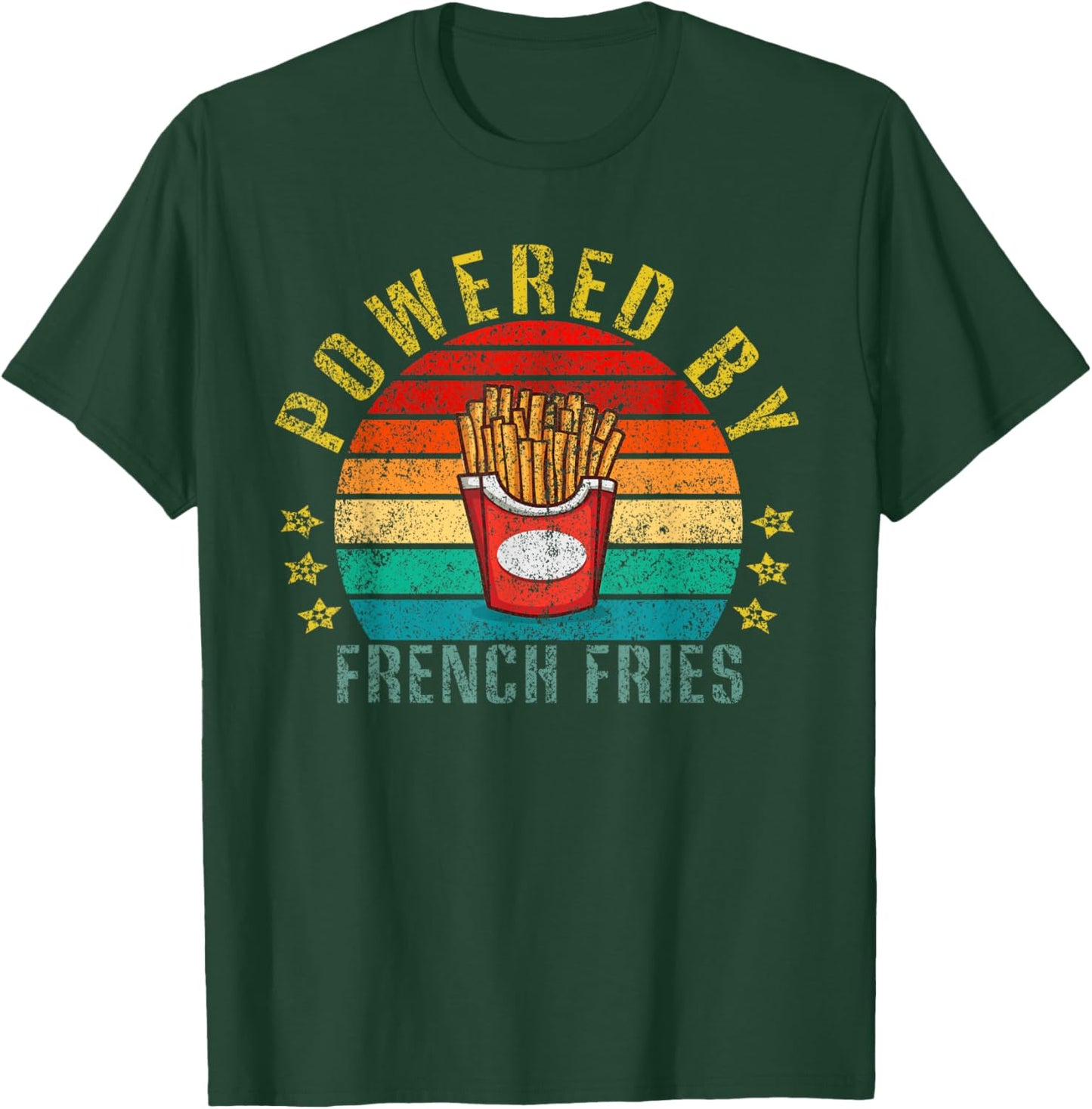 Powered By French Fries Funny Retro T-Shirt - T-Shirt | Forest