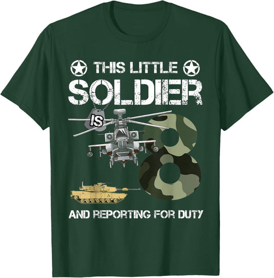 8 Year Old Soldier Camo Army Birthday Themed Military Family T-Shirt - T-Shirt | Forest
