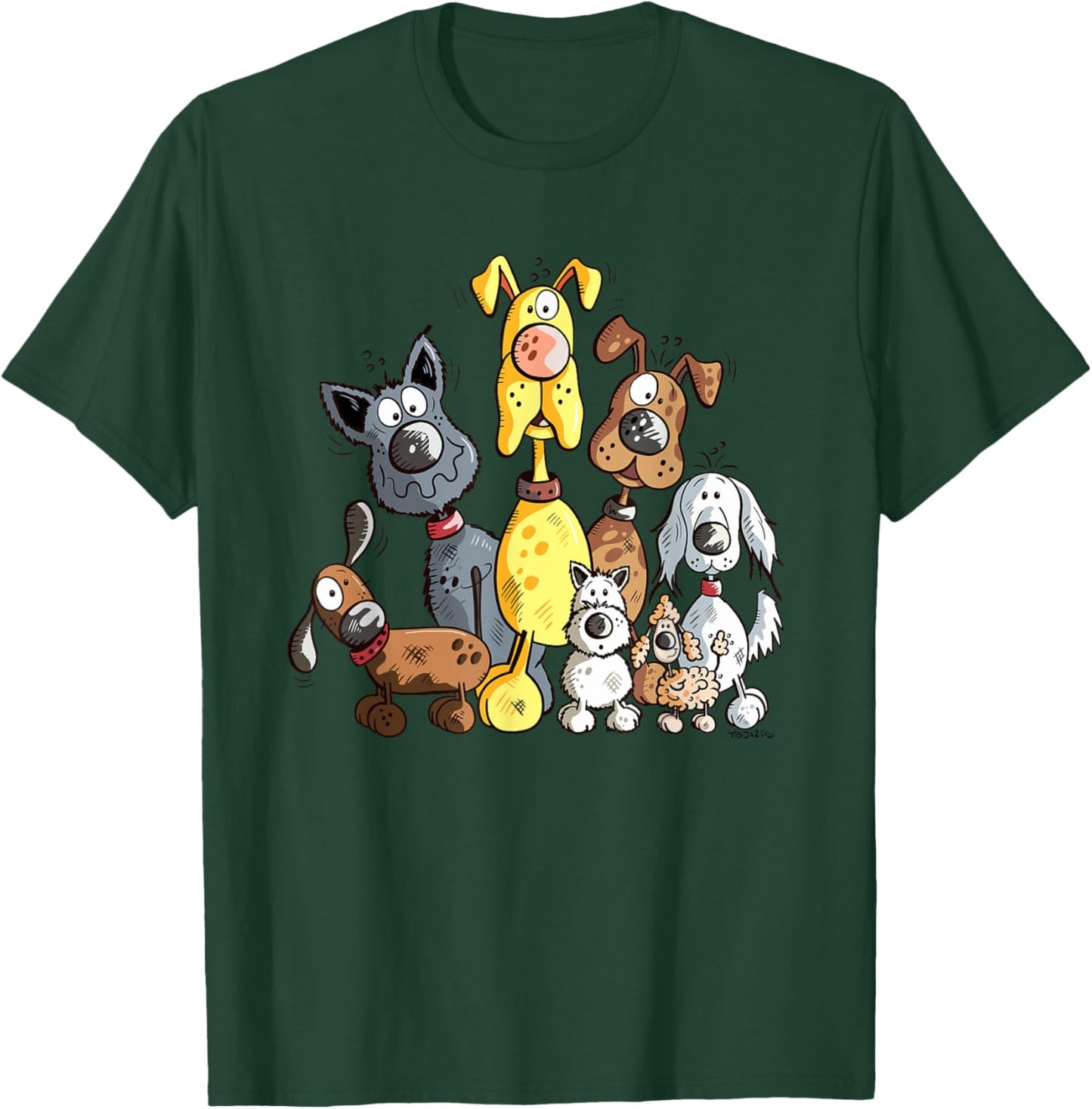 Colorful Dog Team I Dog Cartoon Dog Mom Dad Dog Lover T-Shirt - T-Shirt | Forest