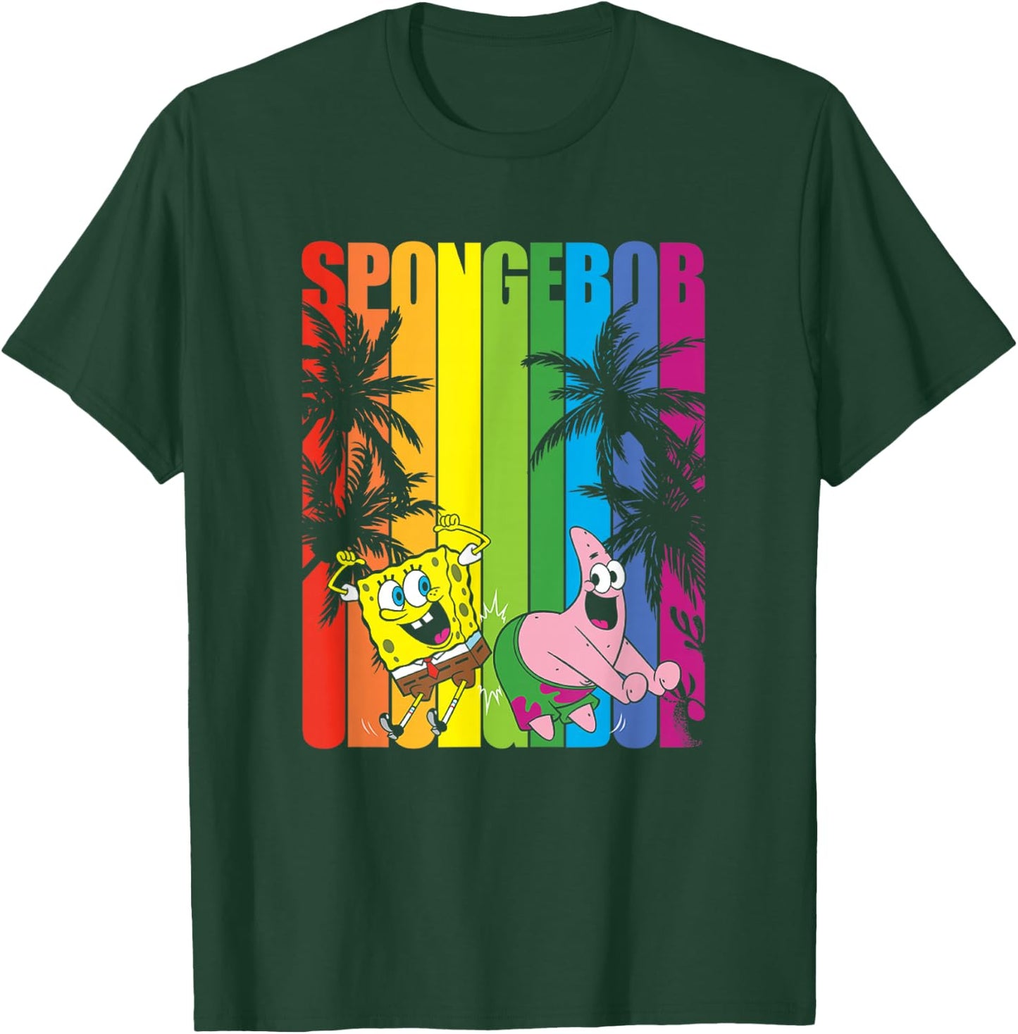 SpongeBob SquarePants SpongeBob & Patrick Rainbow Palm Trees T-Shirt - T-Shirt | Forest