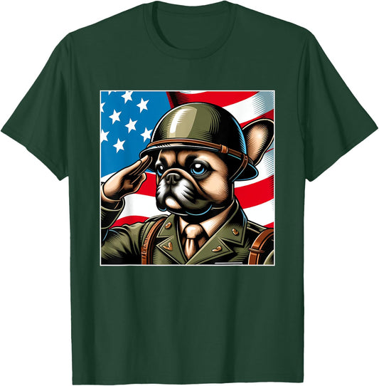 4th Of July US Flag Salute French Bulldog Men T-Shirt - T-Shirt | Forest