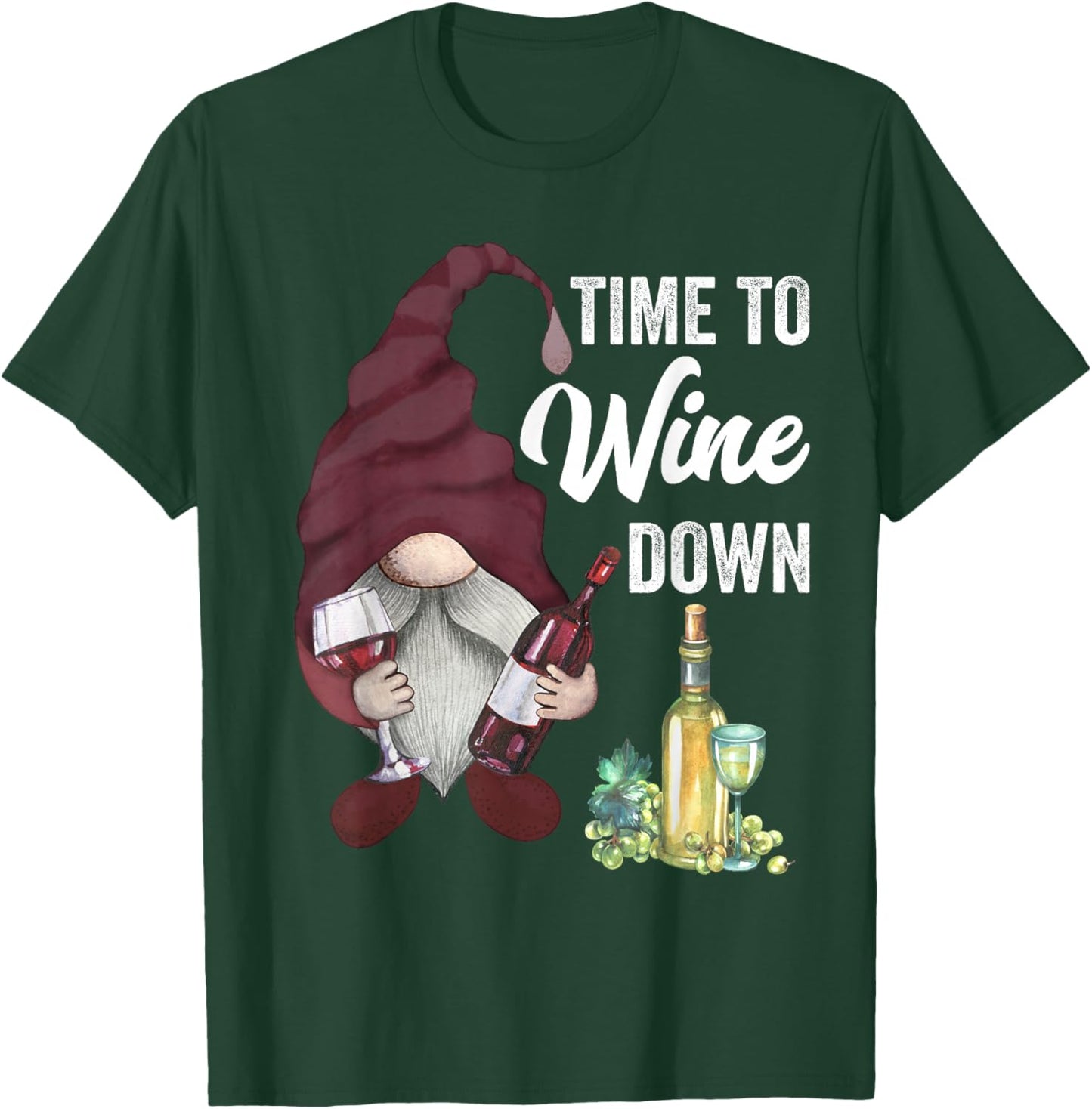 Time to Wine Down Funny Gnome Winery Wine Country Girls Trip T-Shirt - T-Shirt | Forest