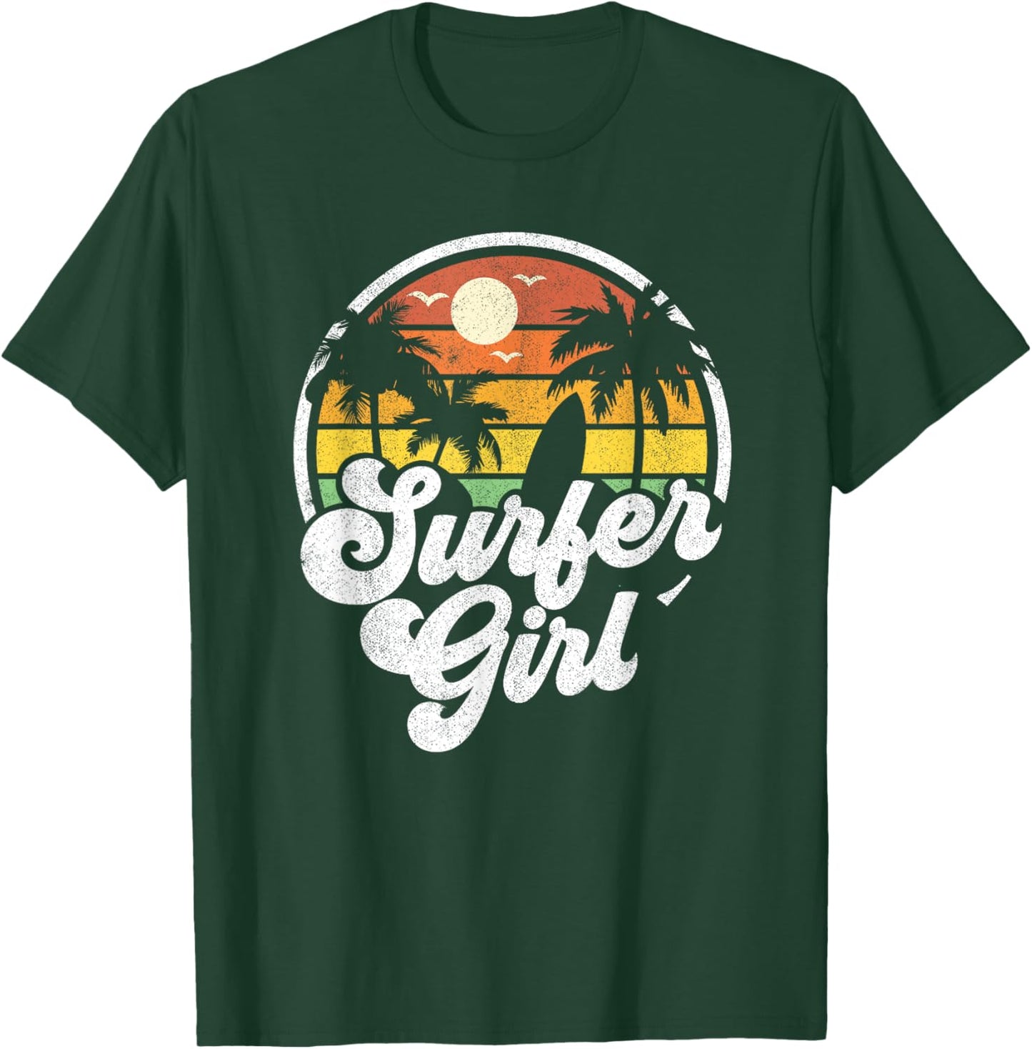 Surfer Girl Beach Retro 70s Summer Surfing Vacation Gift T-Shirt - T-Shirt | Forest