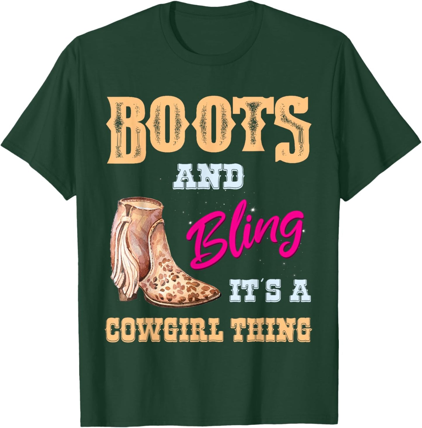 Girls Leopard Boots Bling its a Cowgirl Thing Cute Cowgirl T-Shirt - T-Shirt | Forest