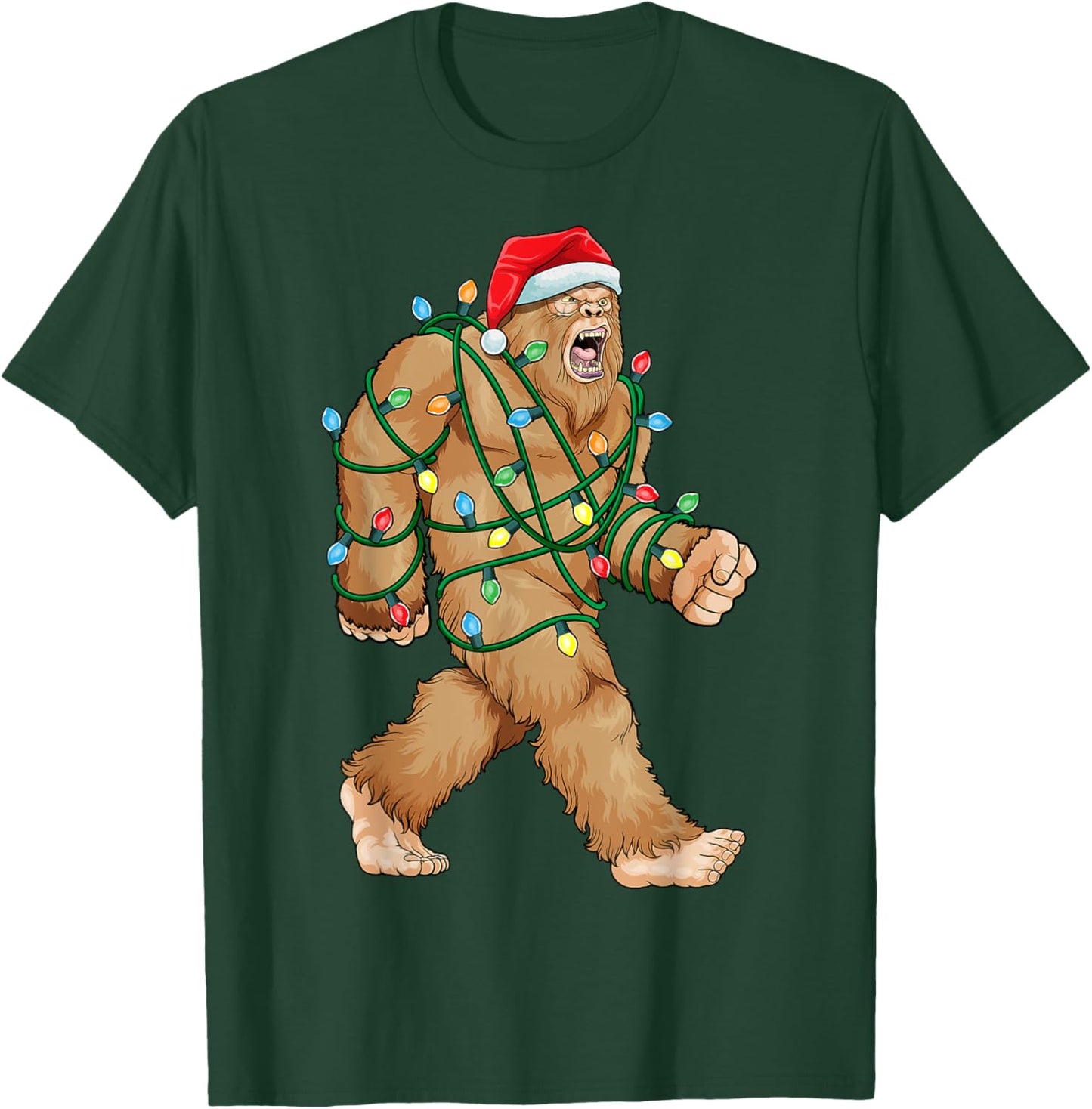 Bigfoot Christmas Shirt Bigfoot Xmas Lights Boys Sasquatch T-Shirt - T-Shirt | Forest