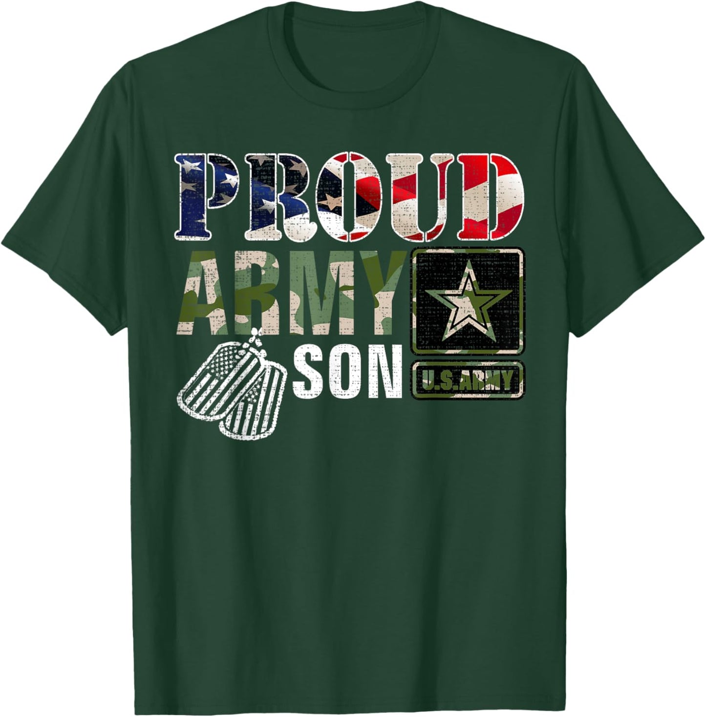 Vintage Proud Army Son Camo With American Flag Gift Women Kids Men T-Shirt - T-Shirt | Forest