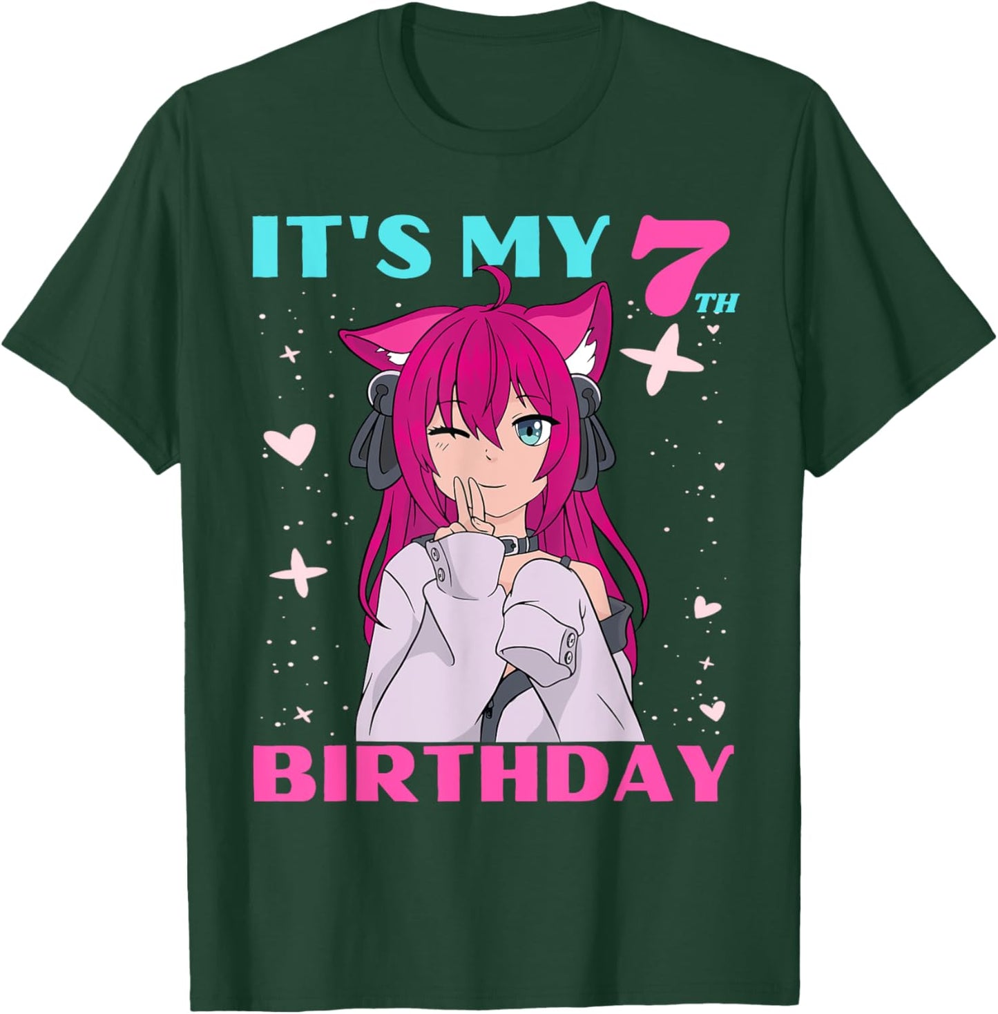 Anime Girl It's My 7th Birthday 7 Years Birthday Girl Kawaii T-Shirt - T-Shirt | Forest