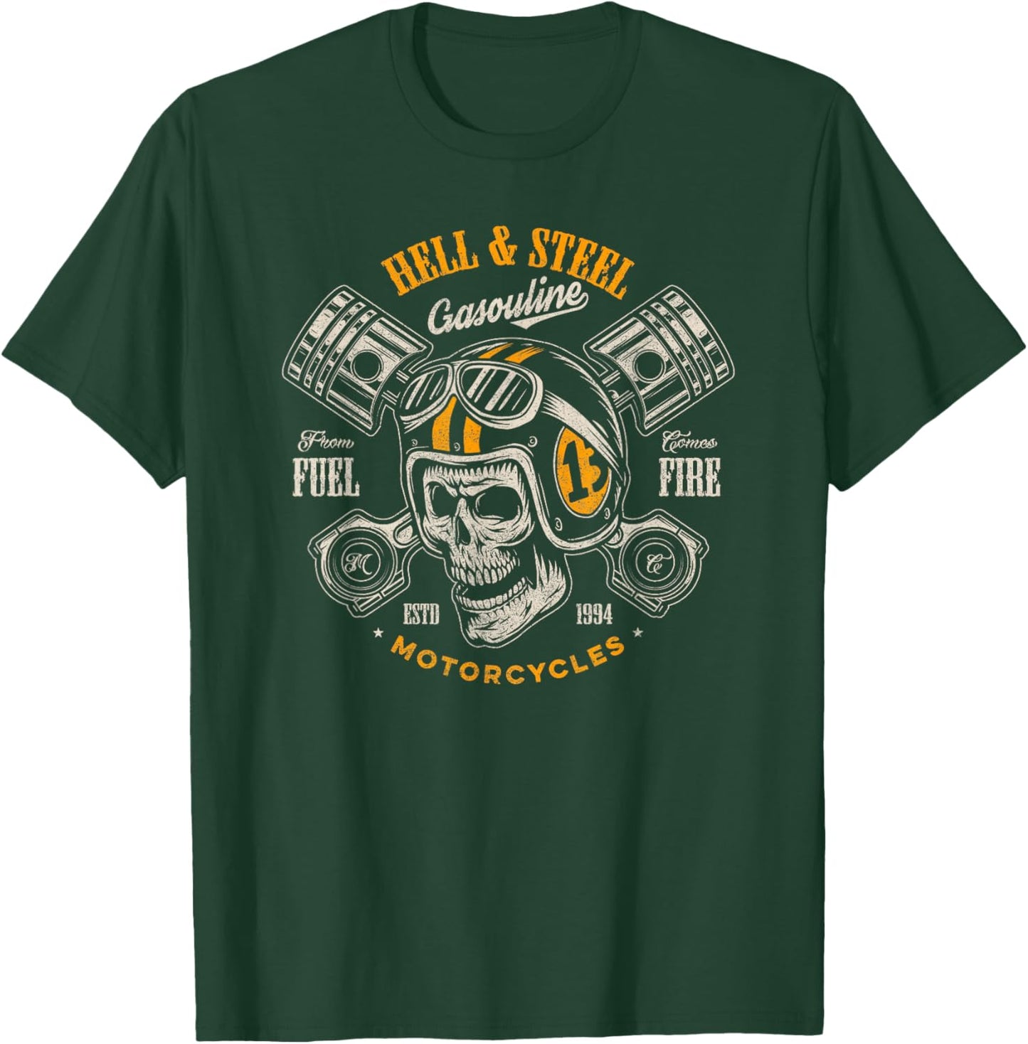 Hell And Steel Biker Skull Motorcycle Men's T-Shirt - T-Shirt | Forest