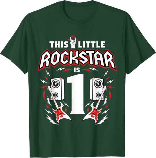 1st Birthday Rock And Roll Star Guitar 1 Year Old B-Day T-Shirt - T-Shirt | Forest
