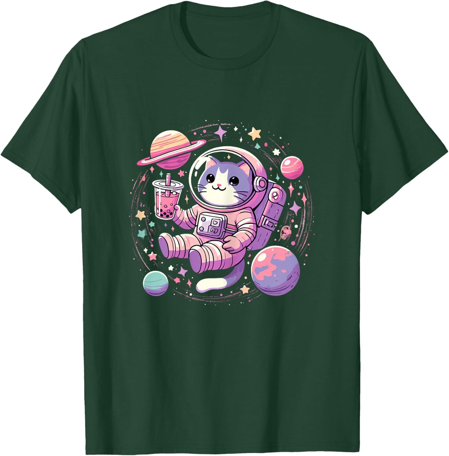 Kawaii Cat Bubble Tea Boba Tea In Space Astronaut T-Shirt - T-Shirt | Forest