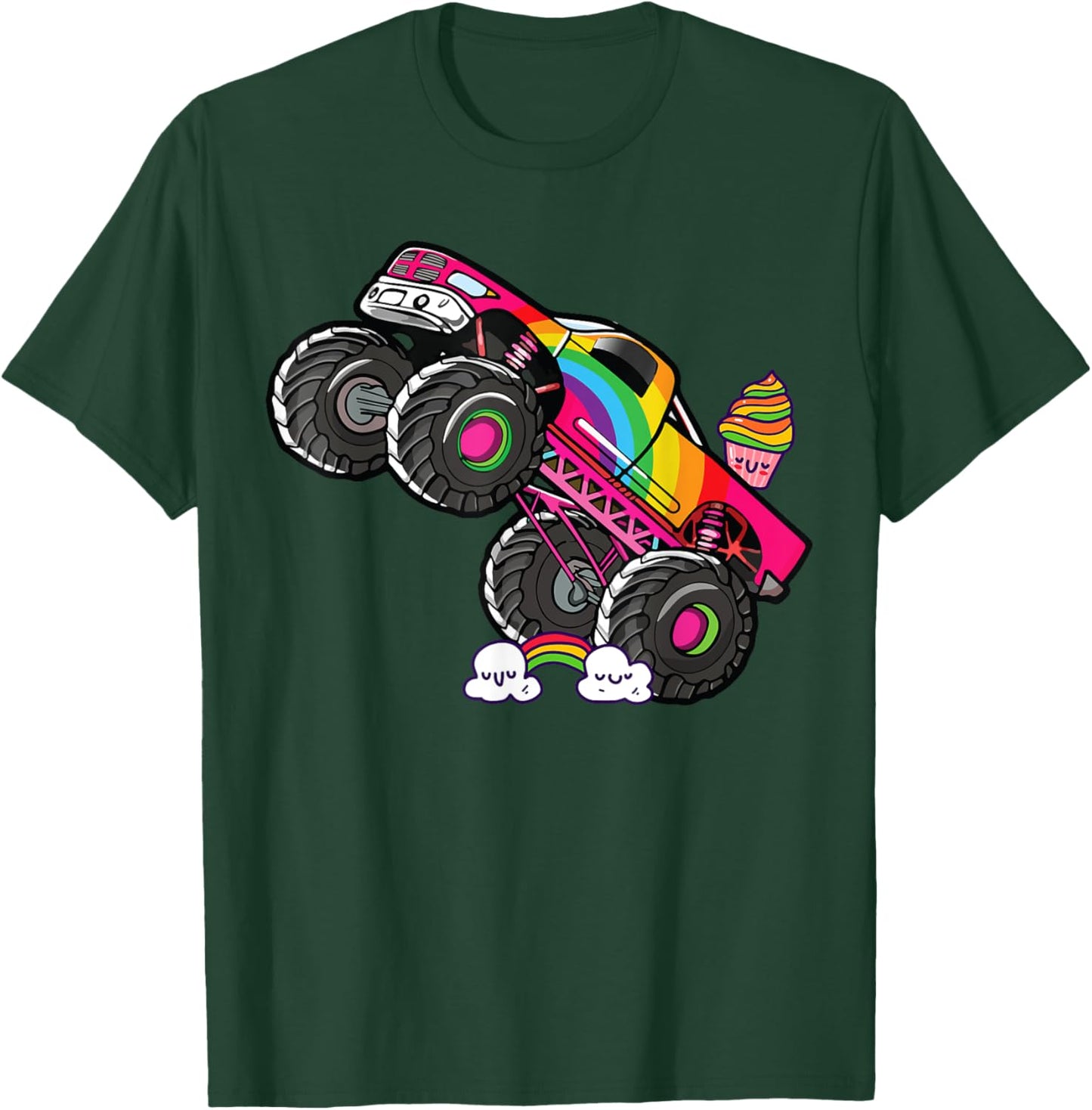 Girls Monster Truck Pink Rainbow Monster Truck Girl Women T-Shirt - T-Shirt | Forest