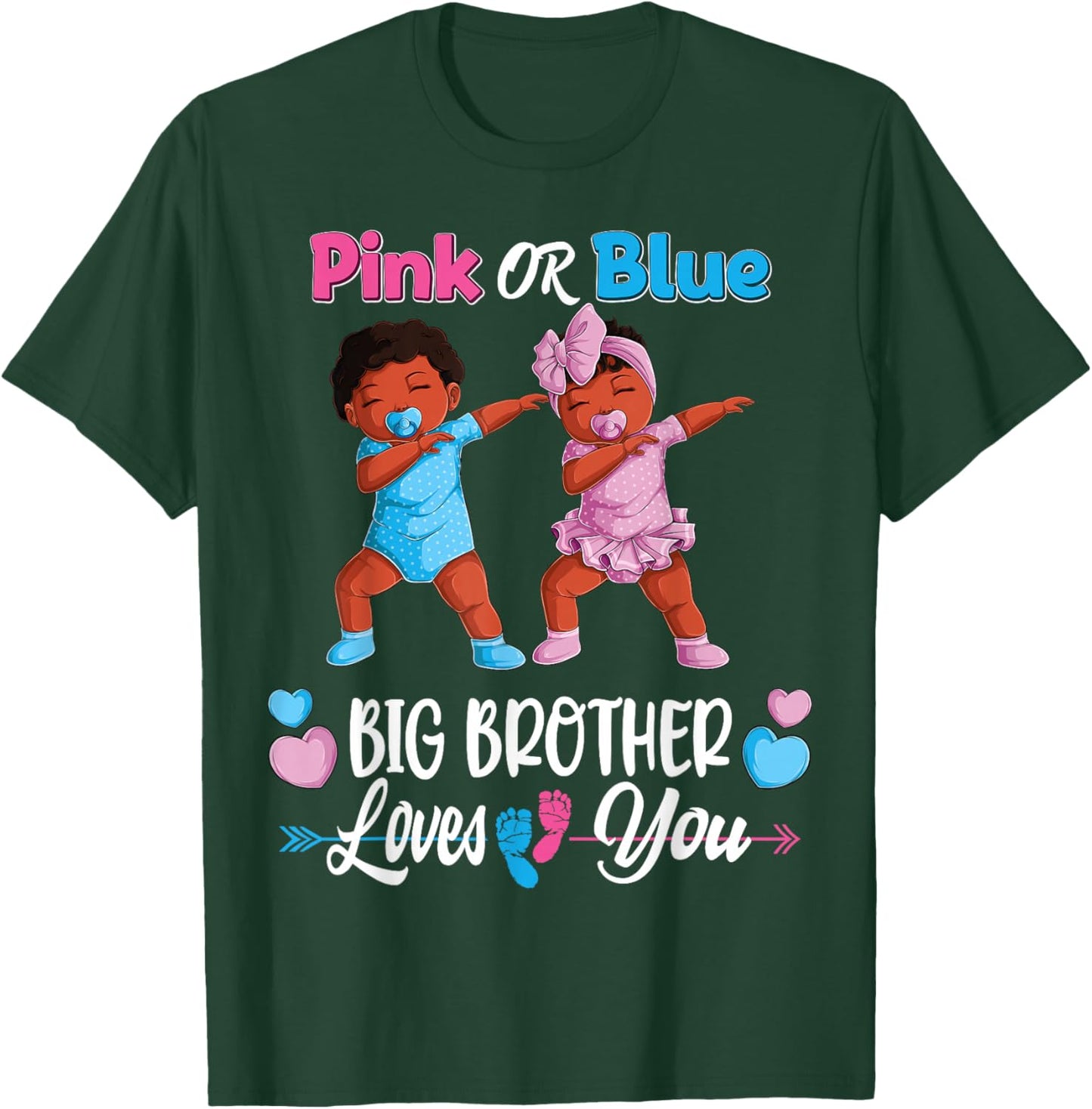 Pink Or Blue Big Brothers Loves You Black Baby Gender Reveal T-Shirt - T-Shirt | Forest