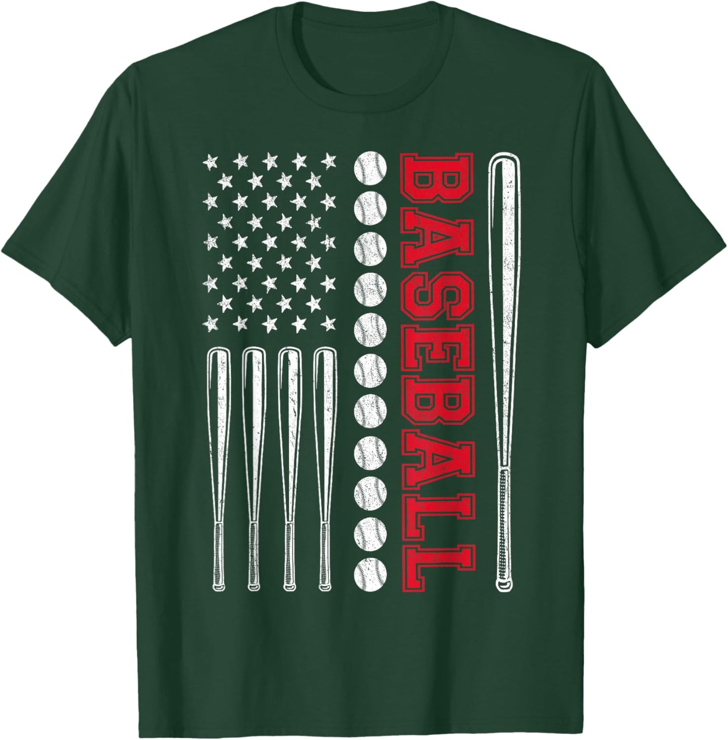 American Flag Baseball USA Shirt Women Boy Girl Kids T-Shirt - T-Shirt | Forest
