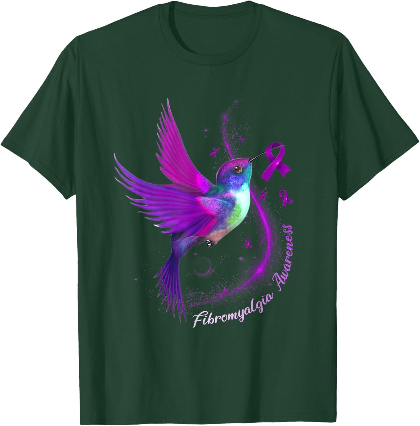 Purple Ribbon Hummingbird Fibromyalgia Awareness Month T-Shirt - T-Shirt | Forest