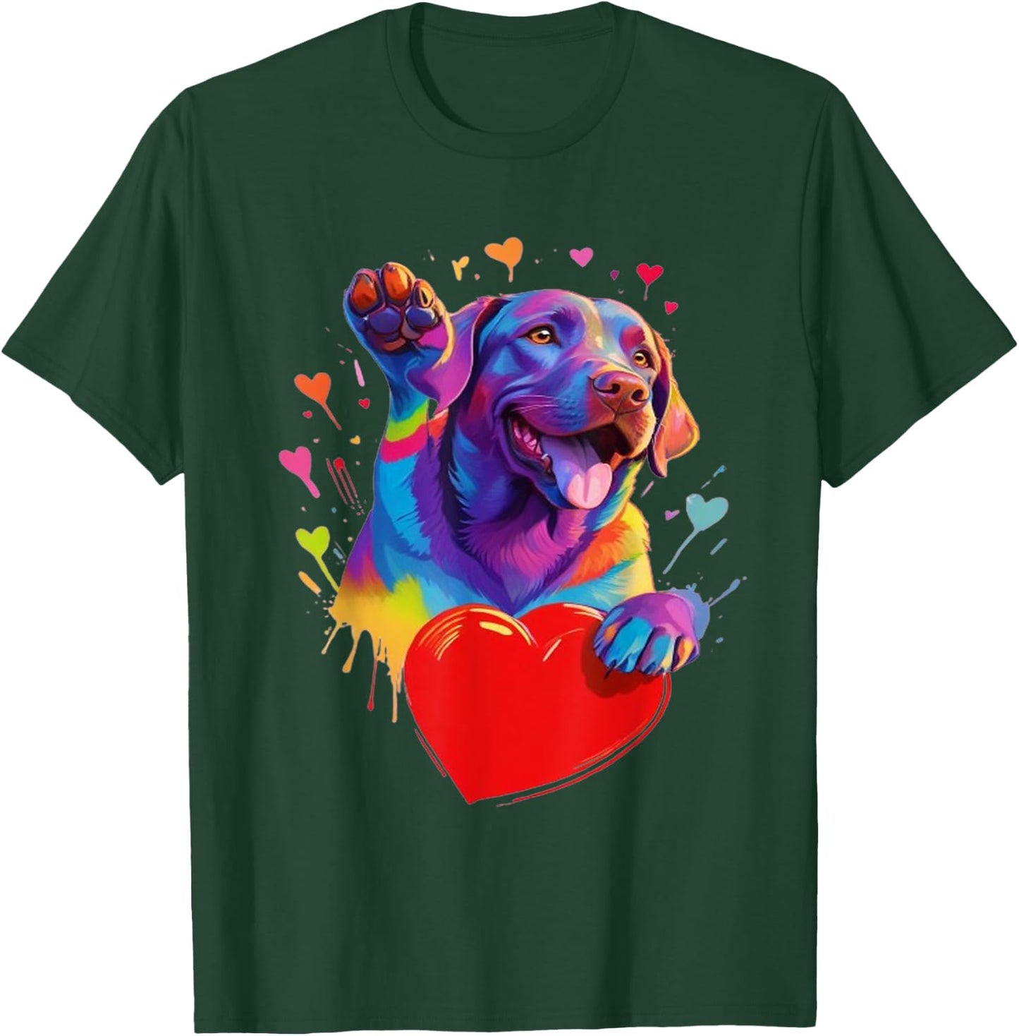 Labrador Retriever Shirt - Colorful Labrador Heart Graphic T-Shirt - T-Shirt | Forest