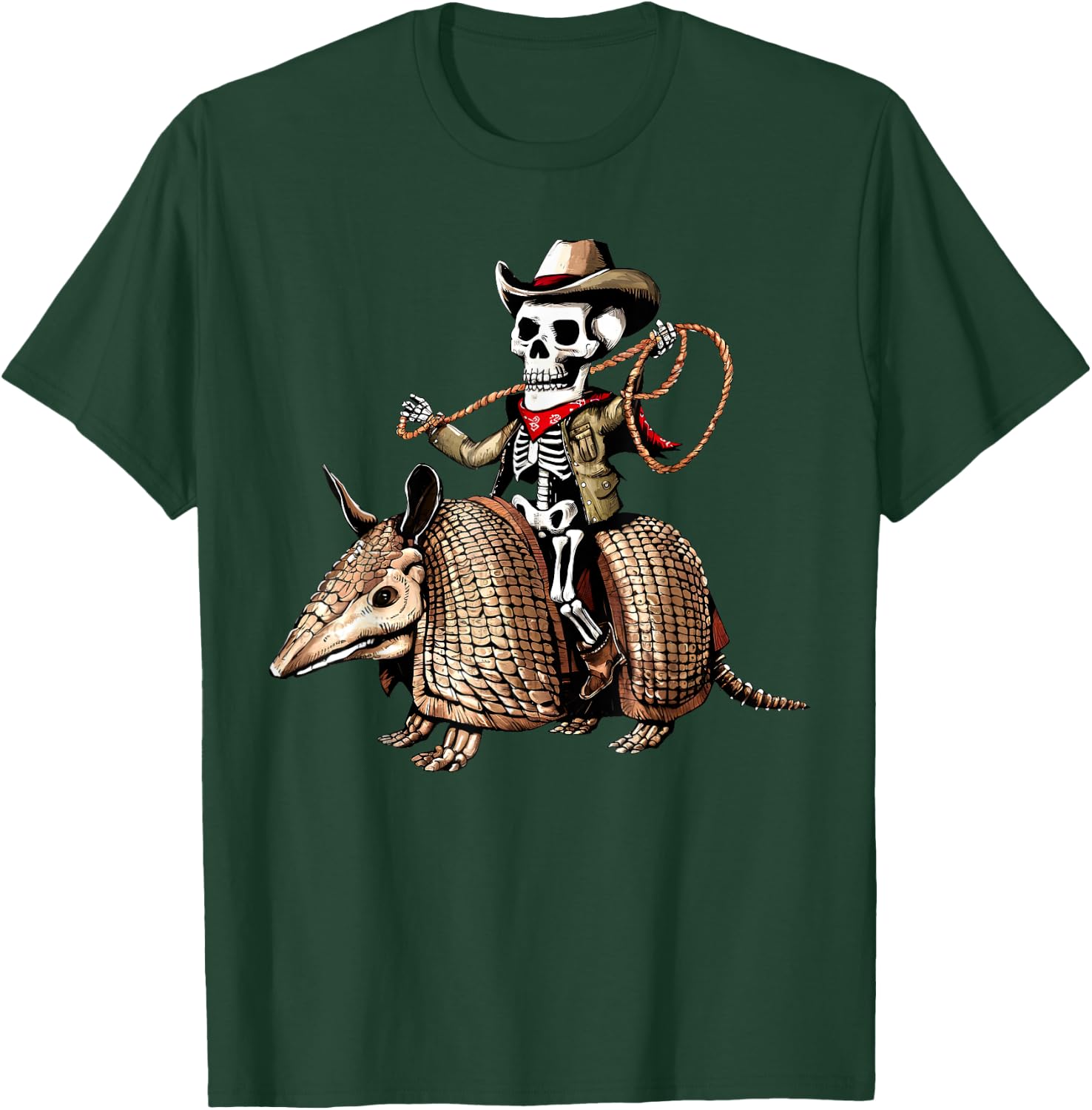 Vintage Cowboy Skeleton Riding Armadillo Funny Western Retro T-Shirt - T-Shirt | Forest
