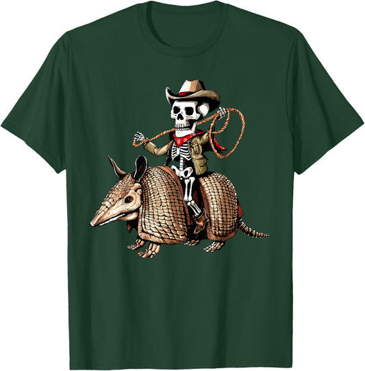 Vintage Cowboy Skeleton Riding Armadillo Funny Western Retro T-Shirt - T-Shirt | Forest