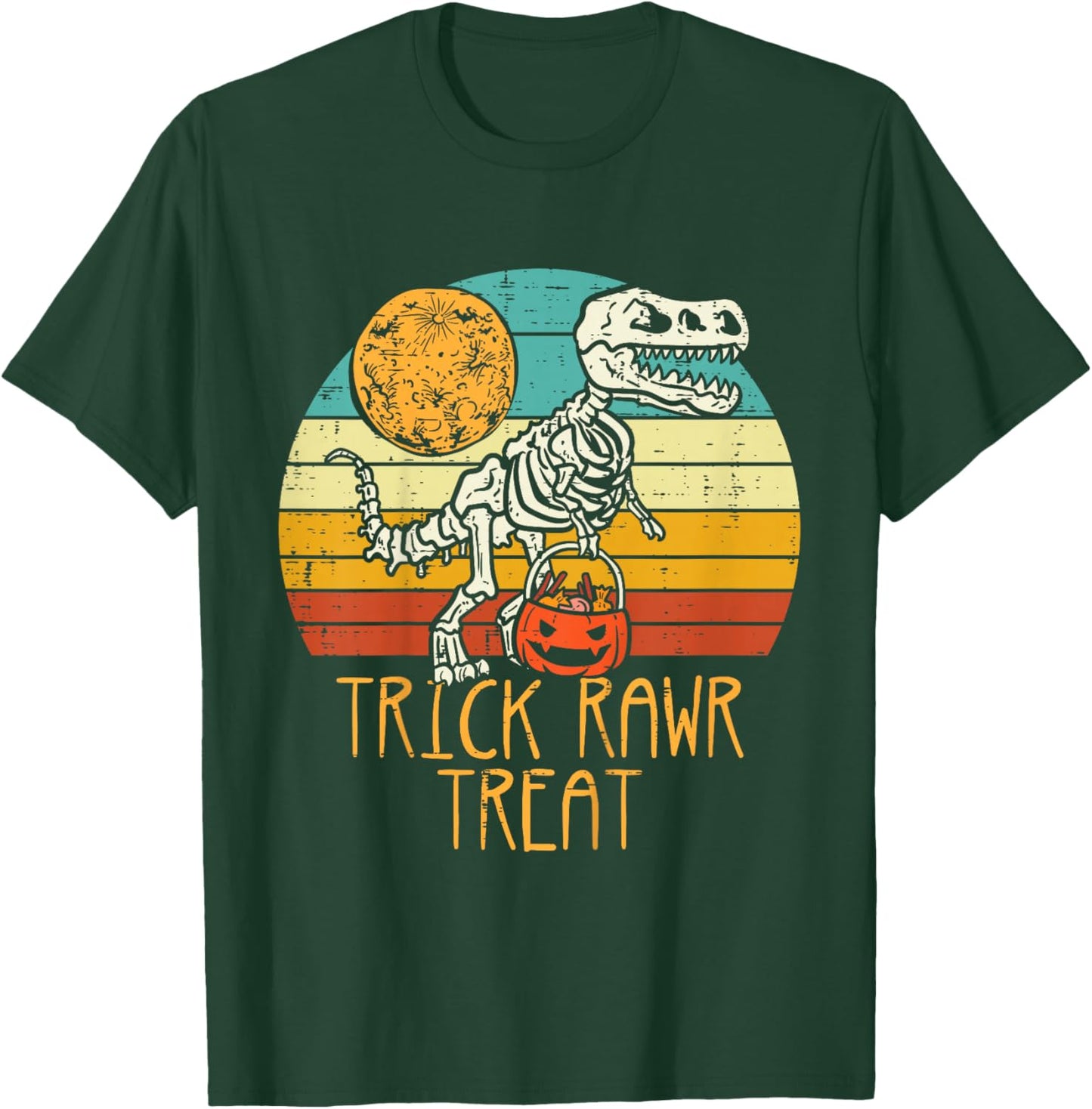 Kids Trick Rawr Treat Skeleton Dino Trex Toddler Boys Halloween T-Shirt - T-Shirt | Forest