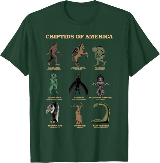 Cryptid Shirt Monster of America Educational Cryptozoology T-Shirt - T-Shirt | Forest