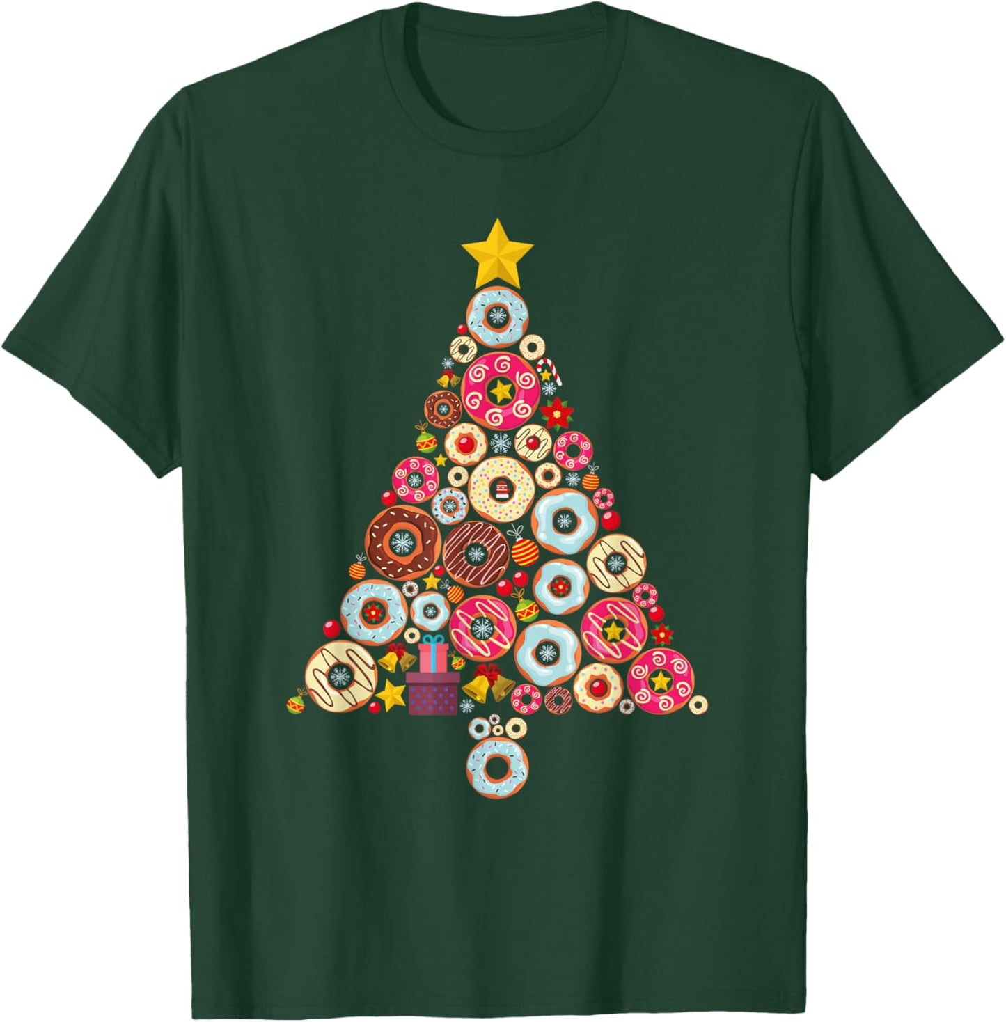 Donuts Christmas Tree Funny Doughnut Xmas Women Men Kids T-Shirt - T-Shirt | Forest