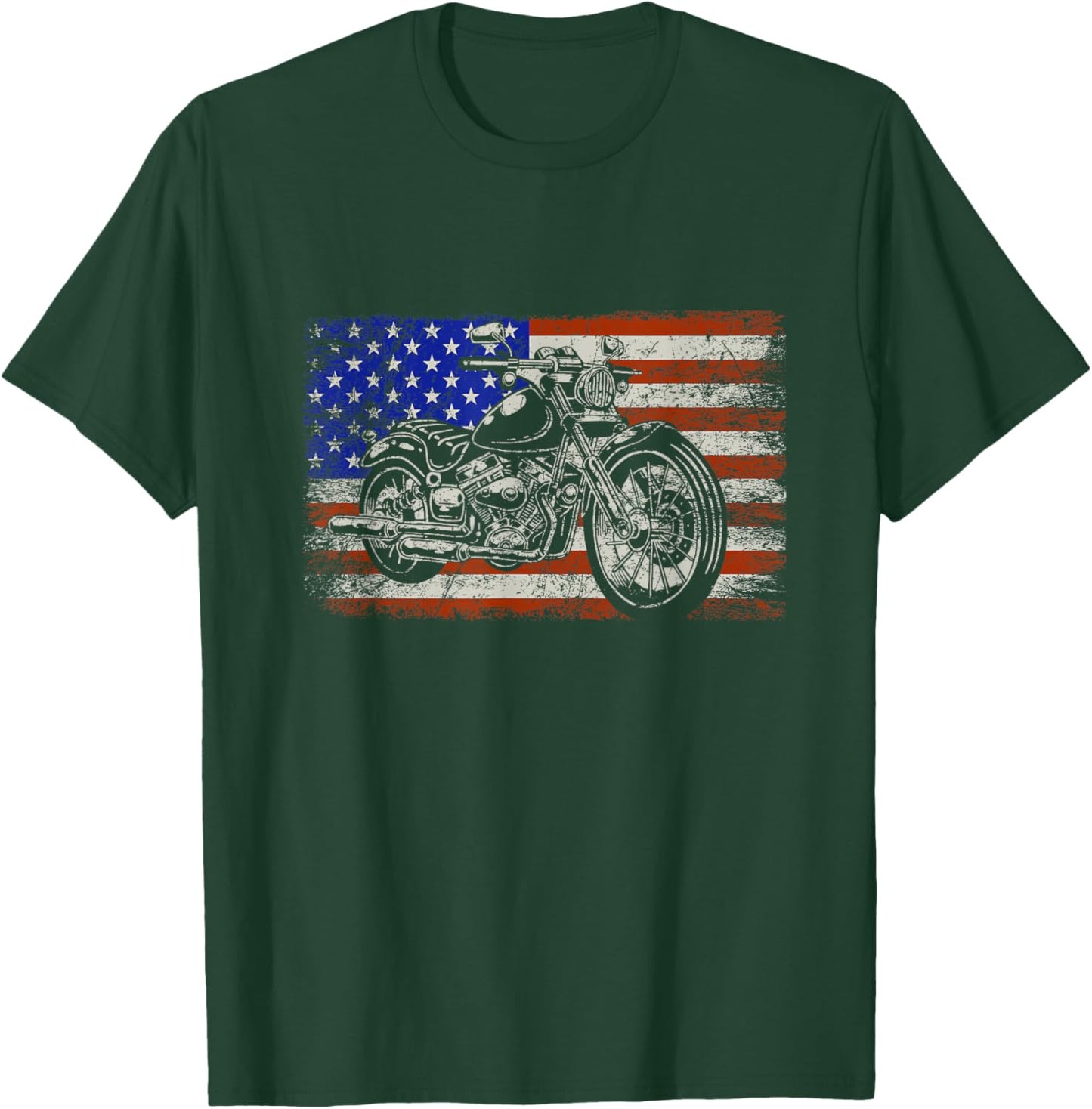 USA Flag American Pride Motorcycle Riding Biking Gift Biker T-Shirt - T-Shirt | Forest