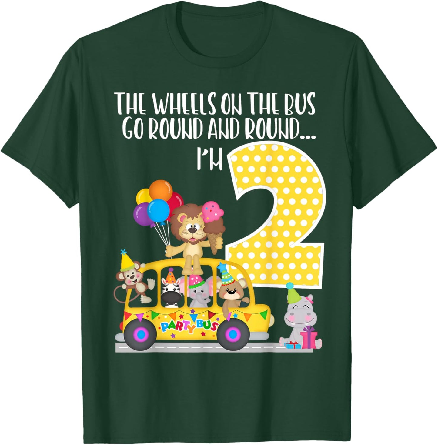 The Wheels On The Bus 2nd Birthday 2 Yrs Old Family Matching T-Shirt - T-Shirt | Forest