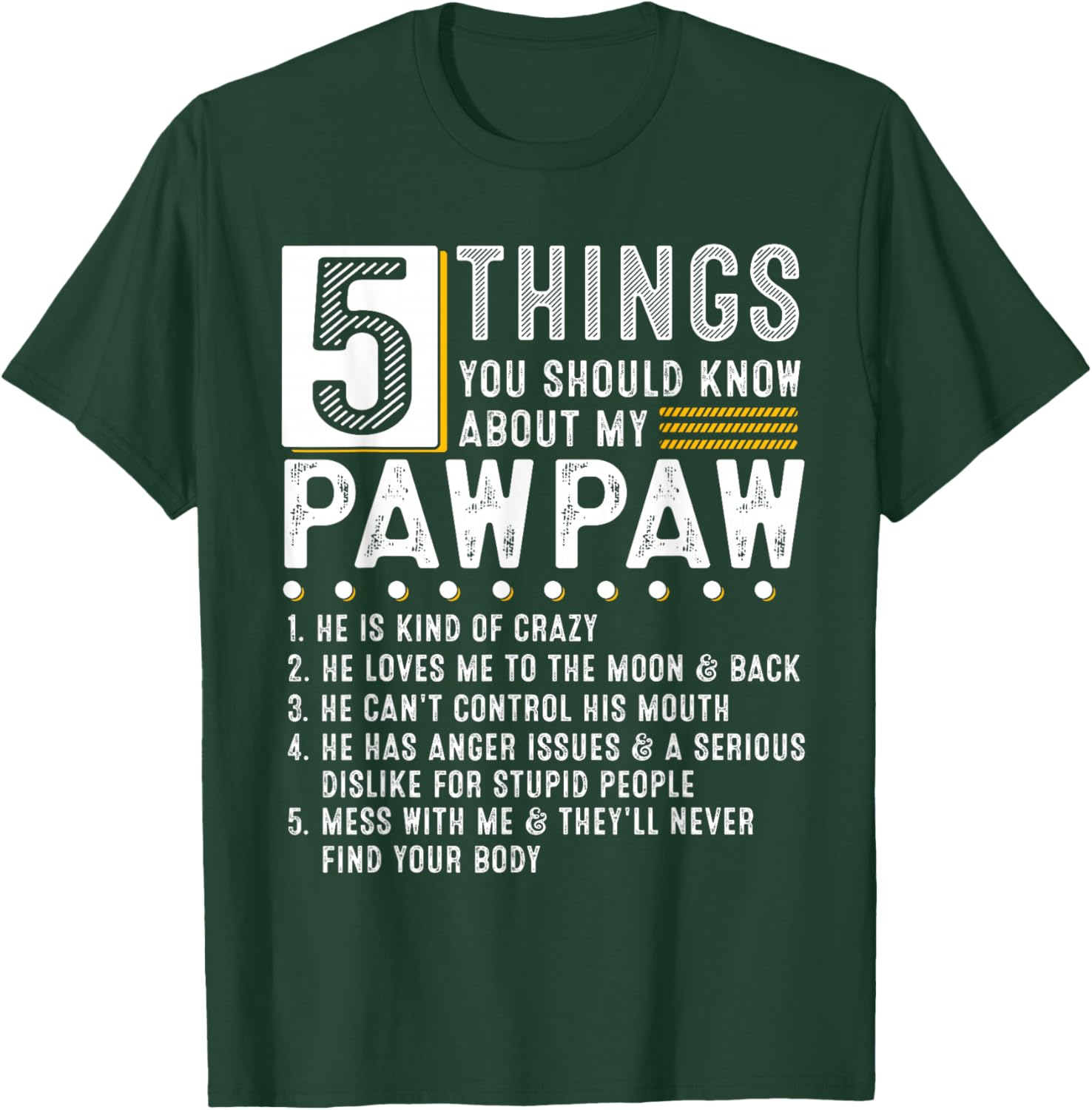 5 Things You Should Know About My Pawpaw Funny List Ideas T-Shirt - T-Shirt | Forest