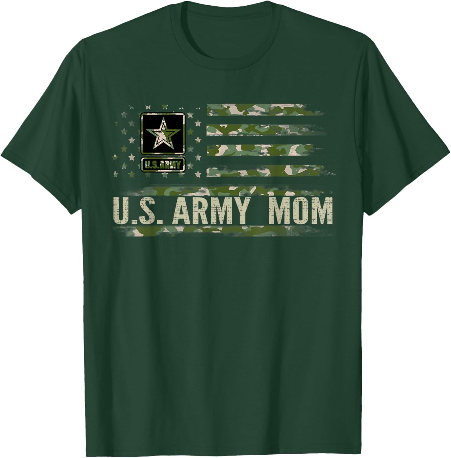 Vintage U.S Army Mom with Camo American Flag Veteran Gift T-Shirt - T-Shirt | Forest