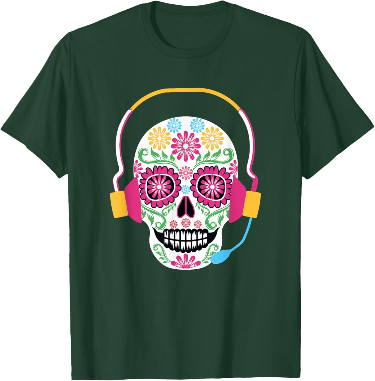 Sugar Skull Headset Day Of The Dead - 911 Dispatcher T-Shirt - T-Shirt | Forest