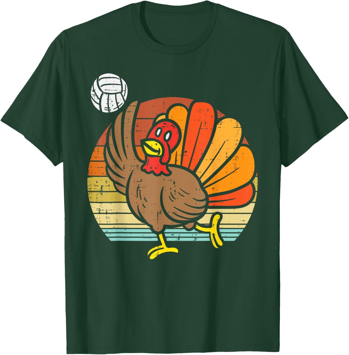 Turkey Volleyball Retro Thanksgiving Sports Girls Women Boys T-Shirt - T-Shirt | Forest