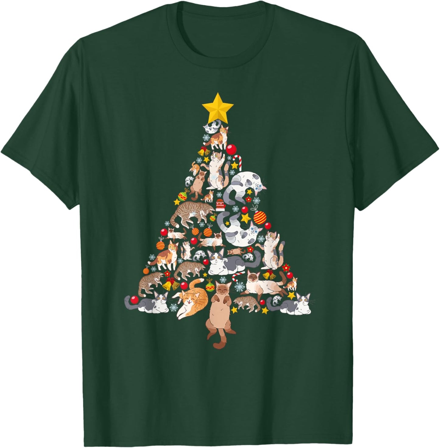 Funny Cats Christmas Tree Pet Kitten Owner Xmas Women Men T-Shirt - T-Shirt | Forest